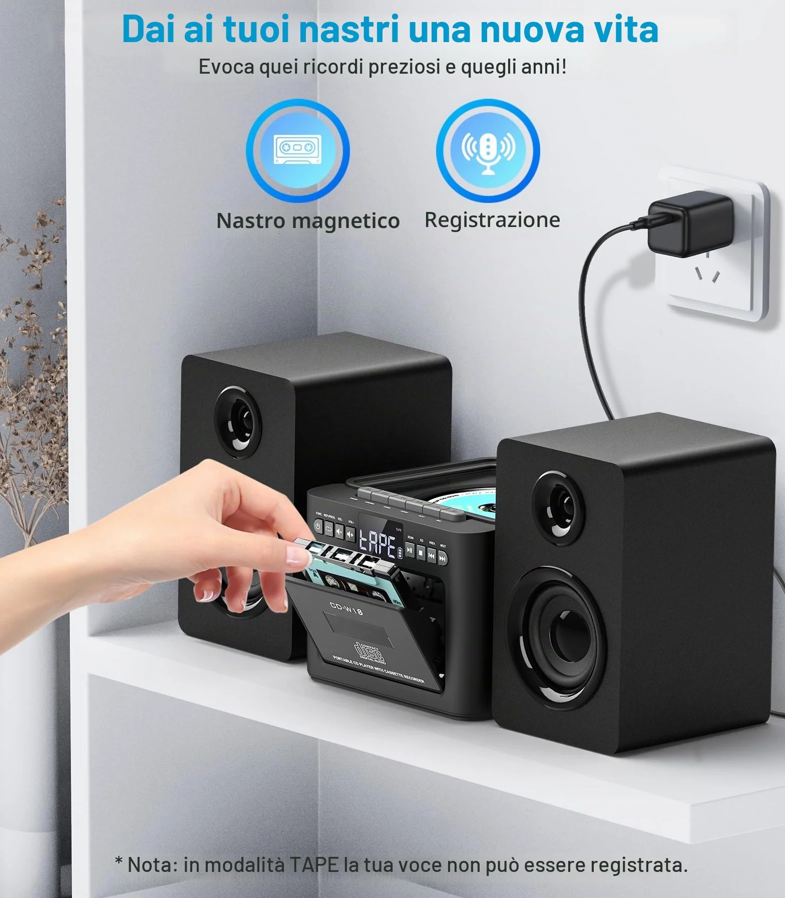 Greadio Impianto stereo per la casa con Boombox CD e lettore di cassette Combo, sistema stereo domestico da 40 W con Bluetooth, radio FM/USB/TF/AUX/telecomando, altoparlanti da scaffale in legno