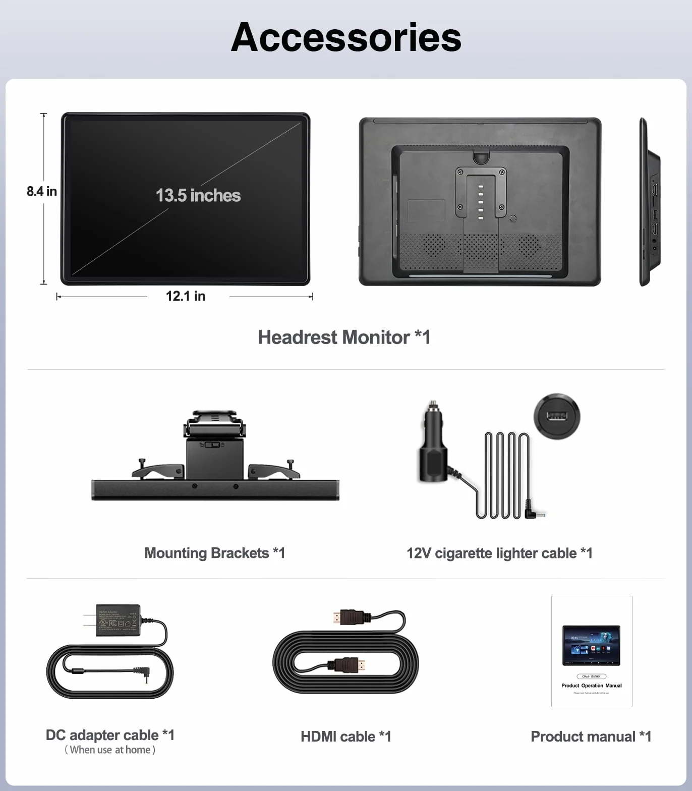 Monitor poggiatesta auto da 13,5 pollici, TV portatile per sedile posteriore, sistema di intrattenimento per sedili posteriori, mirroring wireless, riproduzione video 4K, TV per poggiatesta auto e