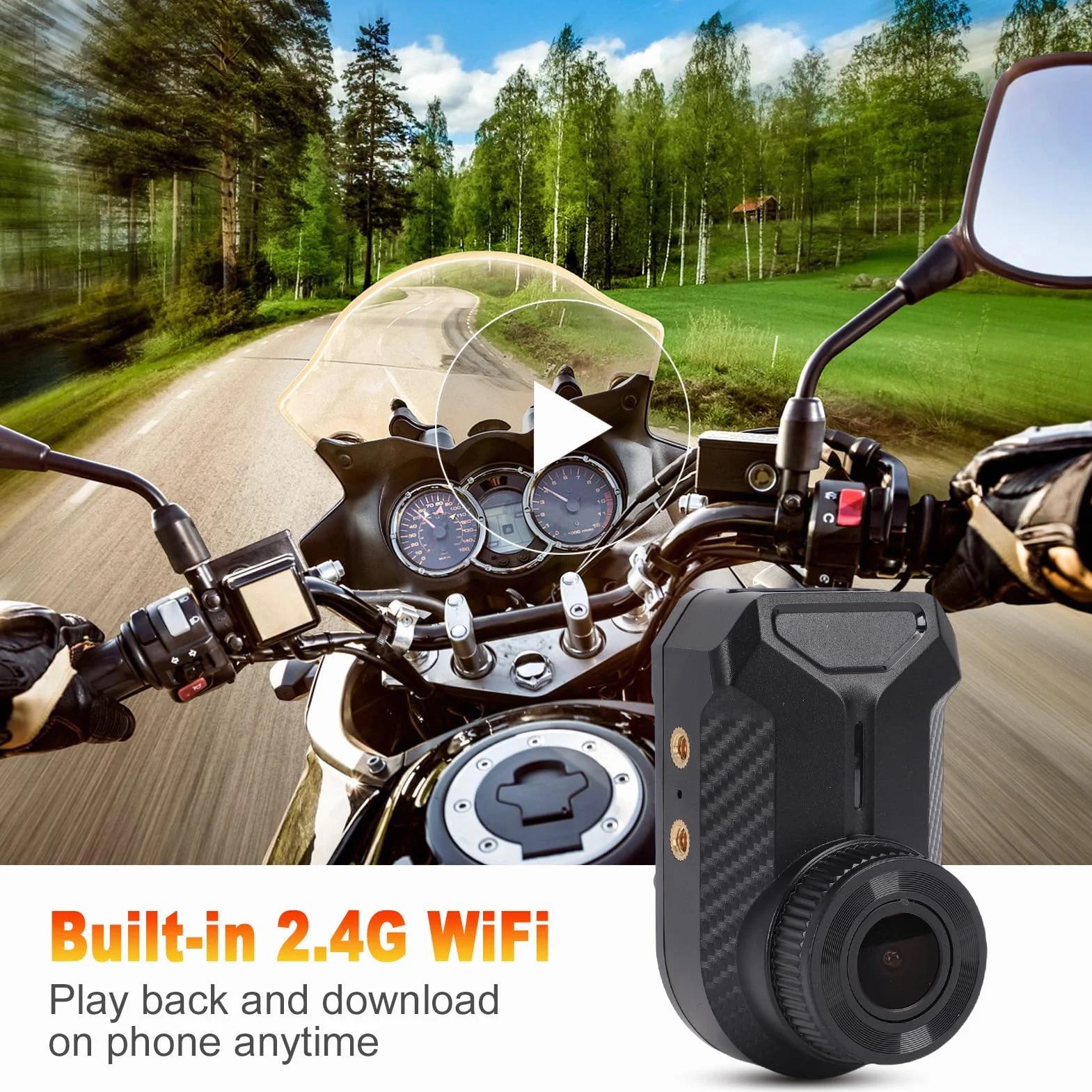 Dash Cam per Moto 2K WiFi Telecamera per Moto con Controllo App Registrazione in Loop Plug and Play Supporto Scheda TF Motociclisti ABS 6,5x4x2,5 Cm