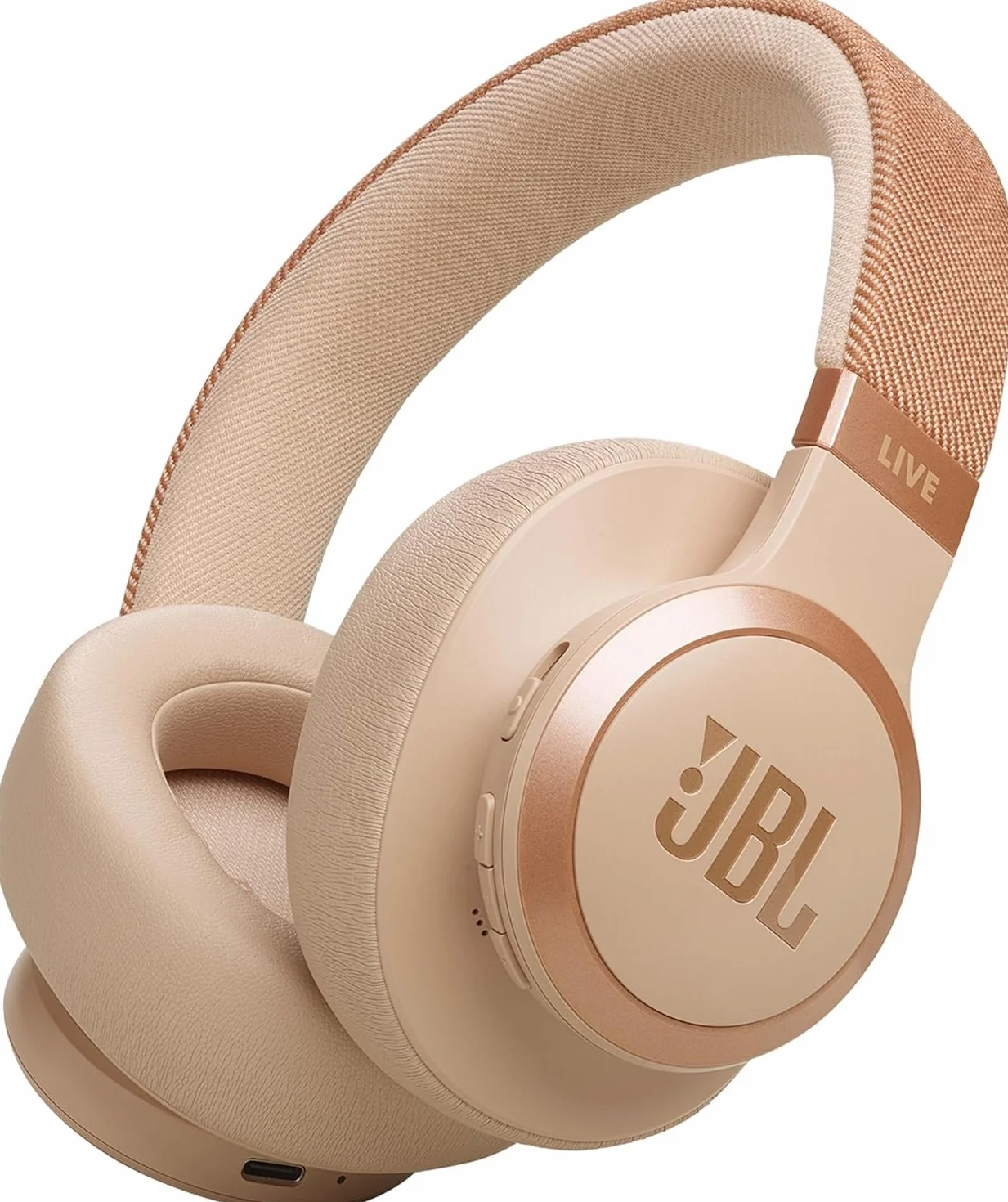 JBL Live 770 NC Cuffie Over-Ear Bluetooth Wireless, con Cancellazione Adattiva del Rumore, SmartAmbient, Personi-Fi 2.0, JBL Surround, Connessione Multipoint, fino a 65 Ore di Autonomia, Beige