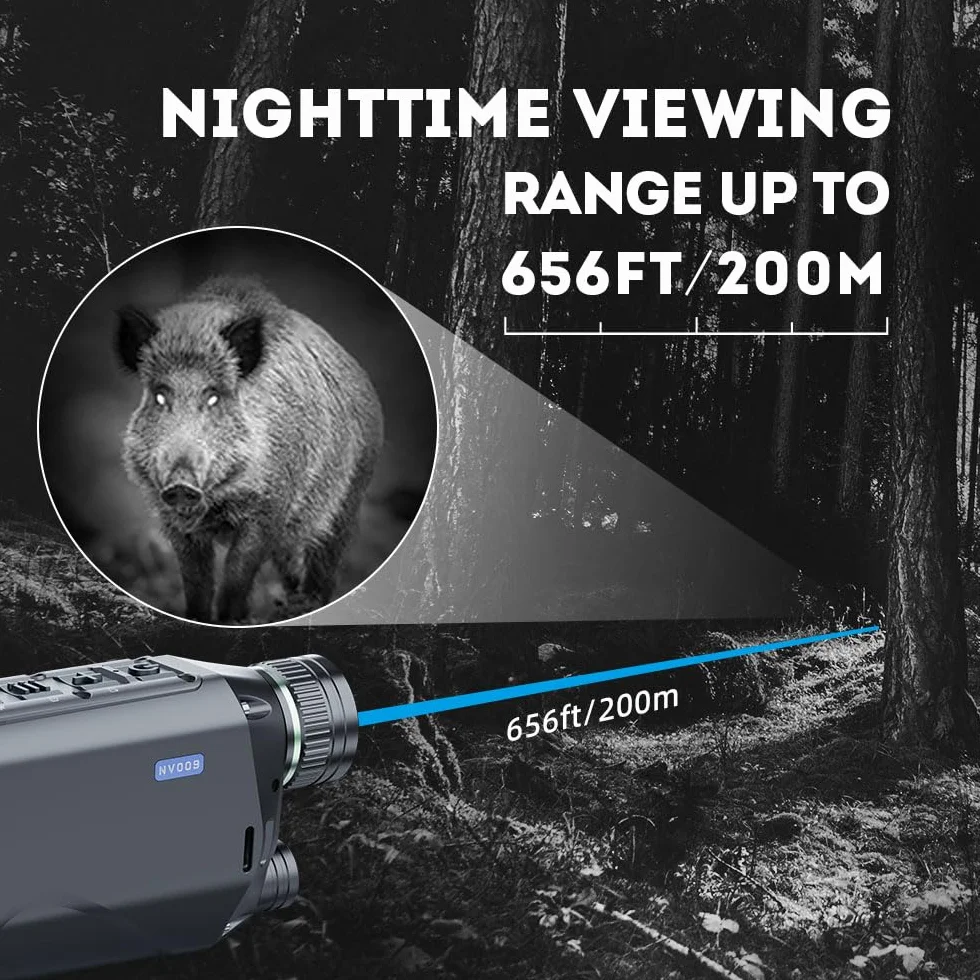 PARD Visione notturna monoculare, occhiali digitali visore notturno per osservazione della fauna selvatica, caccia e attività all'aperto. Illuminatore IR da 200 m, foto e video, WiFi. NV009-850nm
