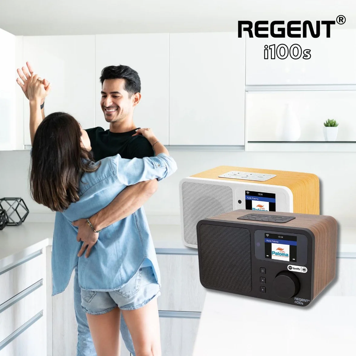 REGENT i100s Radio Internet z SPOTIFY Connect Wi-Fi Radio Cyfrowe Kuchenne z Bluetooth Budzik Snooze Timer Wyświetlacz LCD Kolorowy Drewno