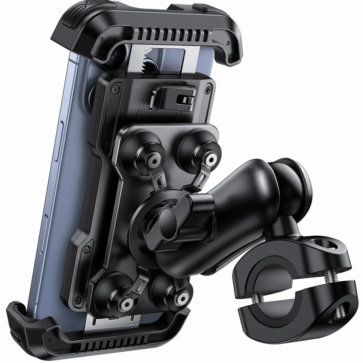 Lamicall Supporto Telefono Moto Antifurto Doppio Antivibrazione Braccio Estensione Metallo, Porta Telefono Bici, 2 x 360° Girevole Supporto Manubrio per iPhone 17 16 15 14 e 4,7-6,7" Smartphone