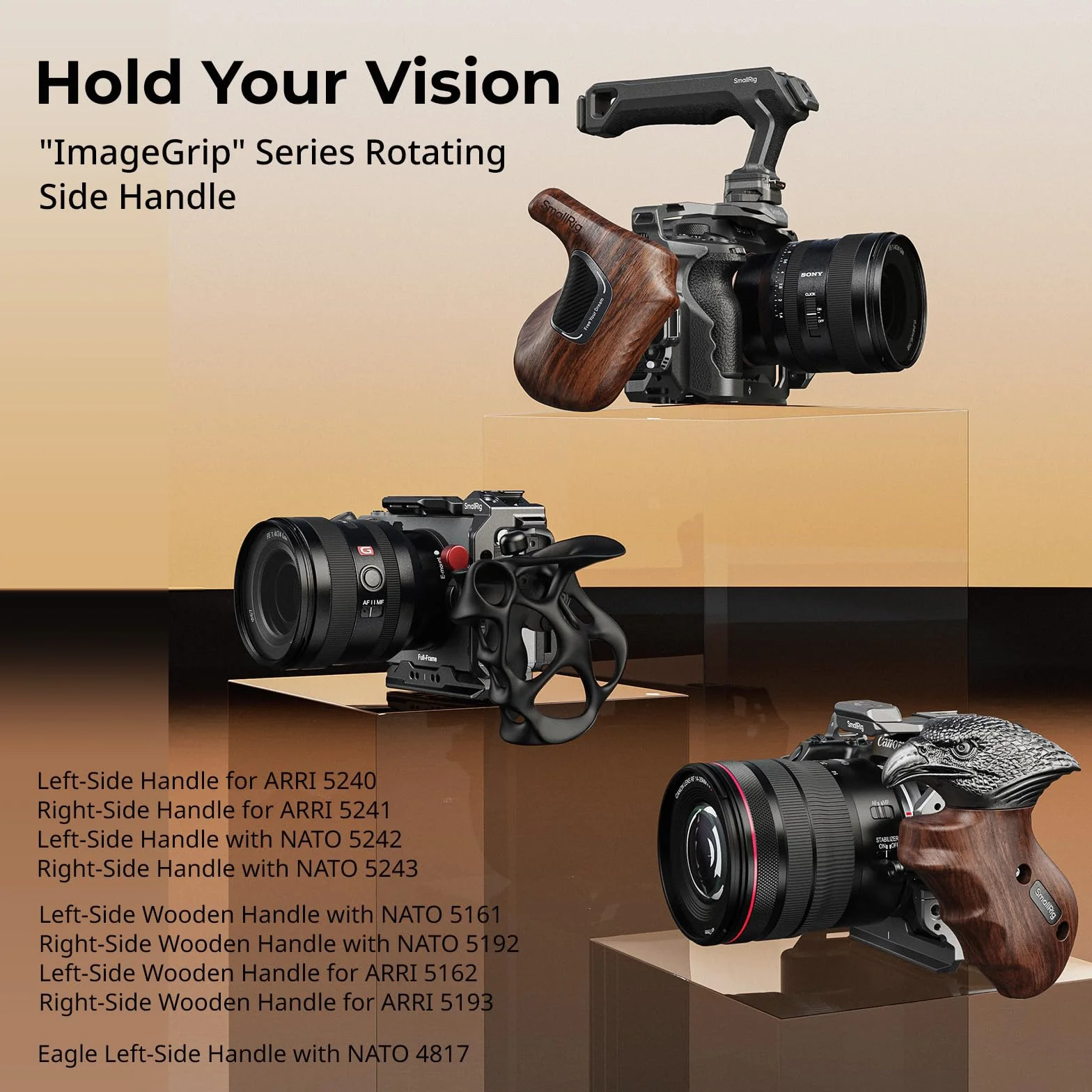 SMALLRIG Maniglia cava rotante a 360° sul lato destro per rosetta ARRI, carico 15 kg per gabbie per fotocamere e supporti a spalla