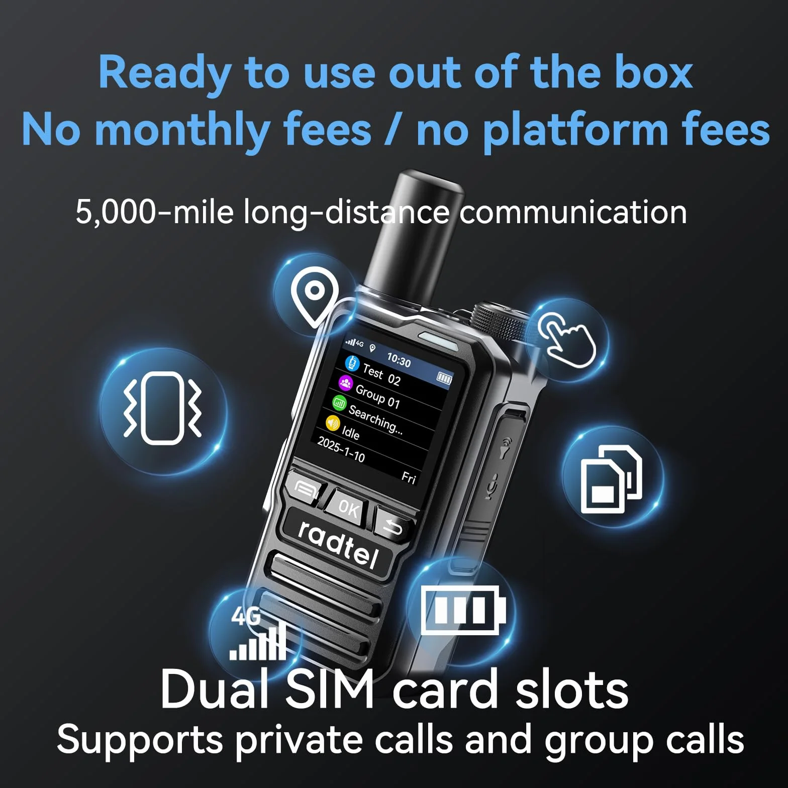 Radio Radtel P8 PoC (Push-to-Talk su cellulare), walkie talkie a portata illimitata per tutto il paese, radio bidirezionali, radio amatoriale GXIN (confezione da 2 con 2 SIM)