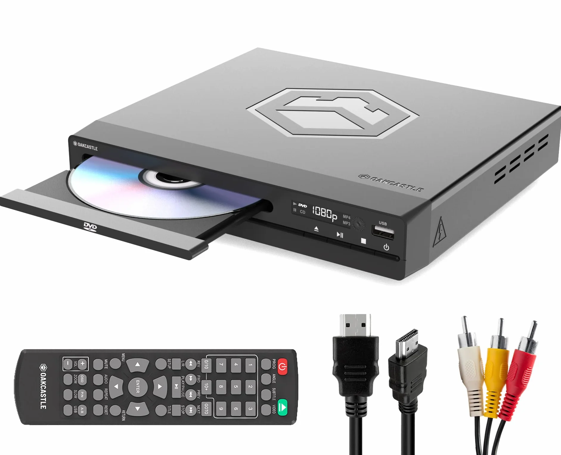 Lettore DVD per TV HDMI | DVD Player con Riproduzione di Dischi Multi Regione | Lettori per TV 1080 HD con Connettività HDMI RCA e AV | Riproduzione USB & MP3 | Oakcastle DVD100