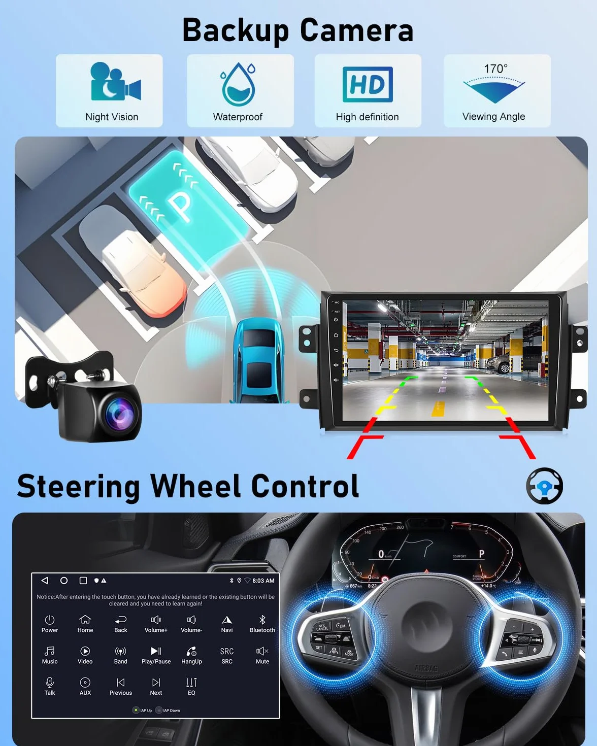 NHOPEEW 2G+64G Android Autoradio per Suzuki SX4 2006-2013 - Senza fili Carplay e Android Auto - 9 pollici Android Stereo con WiFi EQ GPS Mirror Link FM RDS + AHD Telecamera posteriore&Mic