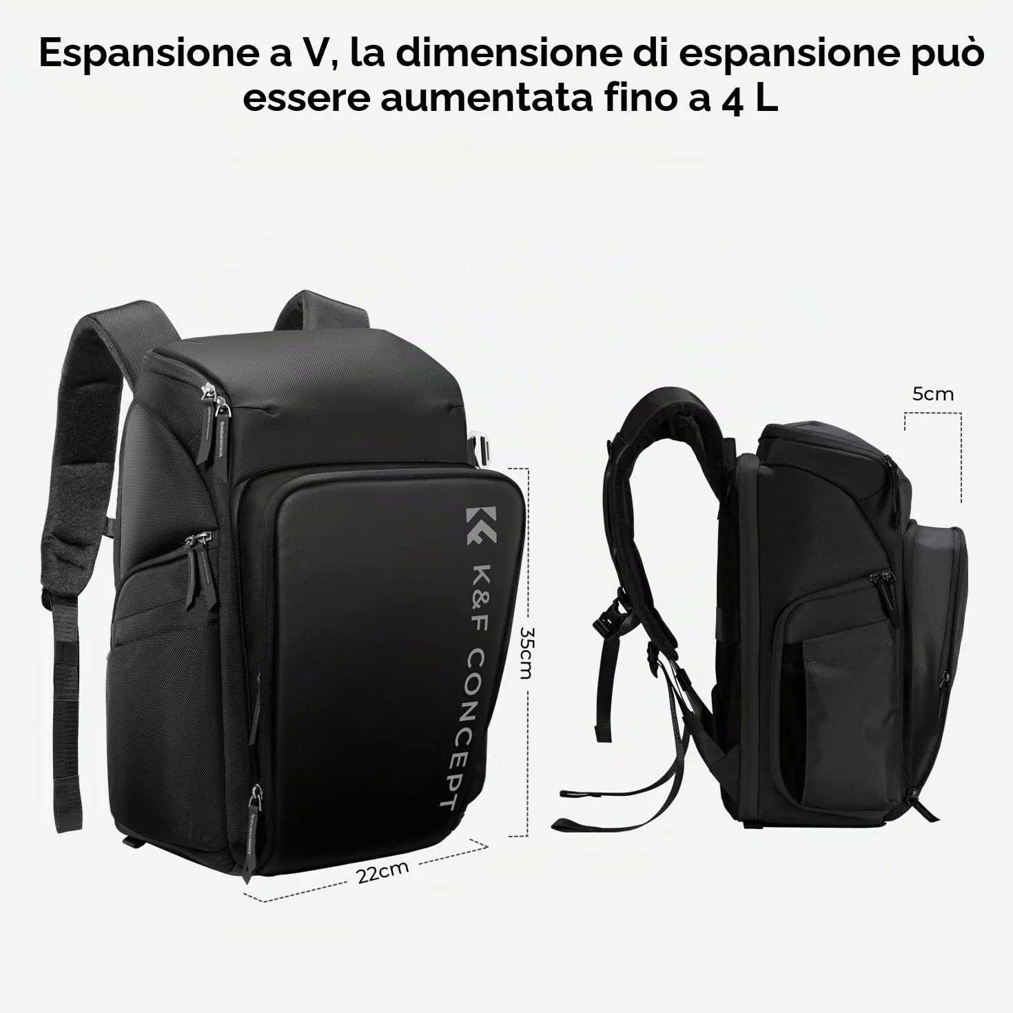 K&F CONCEPT Zaino per fotocamera professionale, borsa impermeabile di grande capacità per fotocamera reflex digitale con scomparto per laptop 16 Pollici-Nero