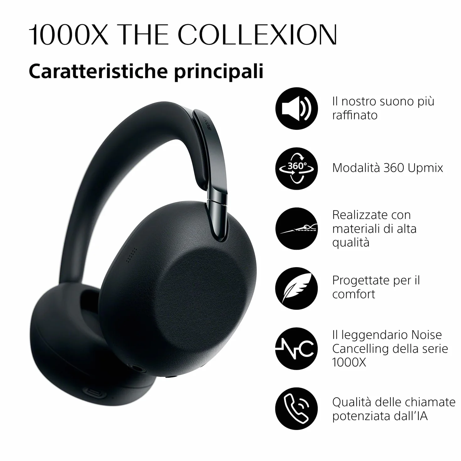 SONY 1000X THE COLLEXION cuffie wireless Bluetooth over-ear di lusso, Hi-Res, premium Noise Cancelling, audio spaziale 360, custodia resistente, compatibili con iOS e Android – Black, nuovo modello