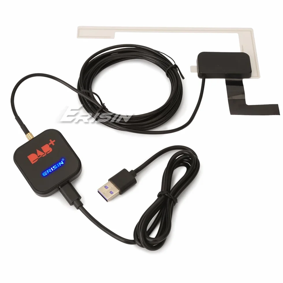 Erisin DAB Plus Ricevitore Radio Digitale Tuner Box con amplificatore MCX Antenna DAB per Android 8/9/10/11/12/13 o superiore autoradio Porta USB