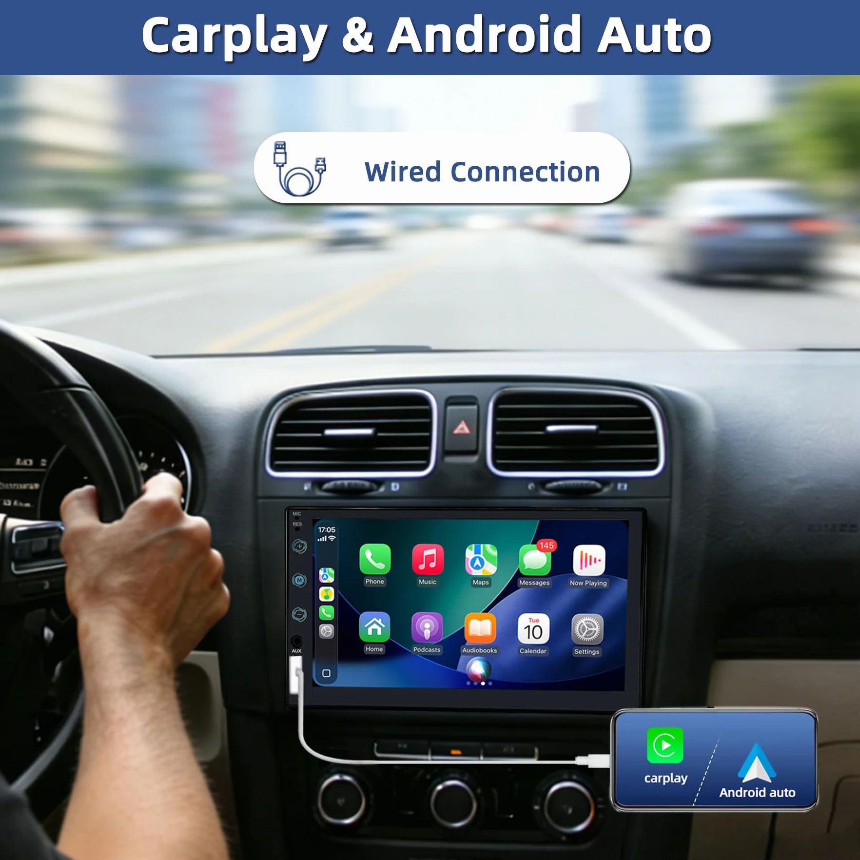 Autoradio 2 DIN con Carplay e Android Auto - Schermo tattile da 7 pollici con telecamera posteriore, Mirror Link, USB/AUX/FM, adatto per veicoli a 12V