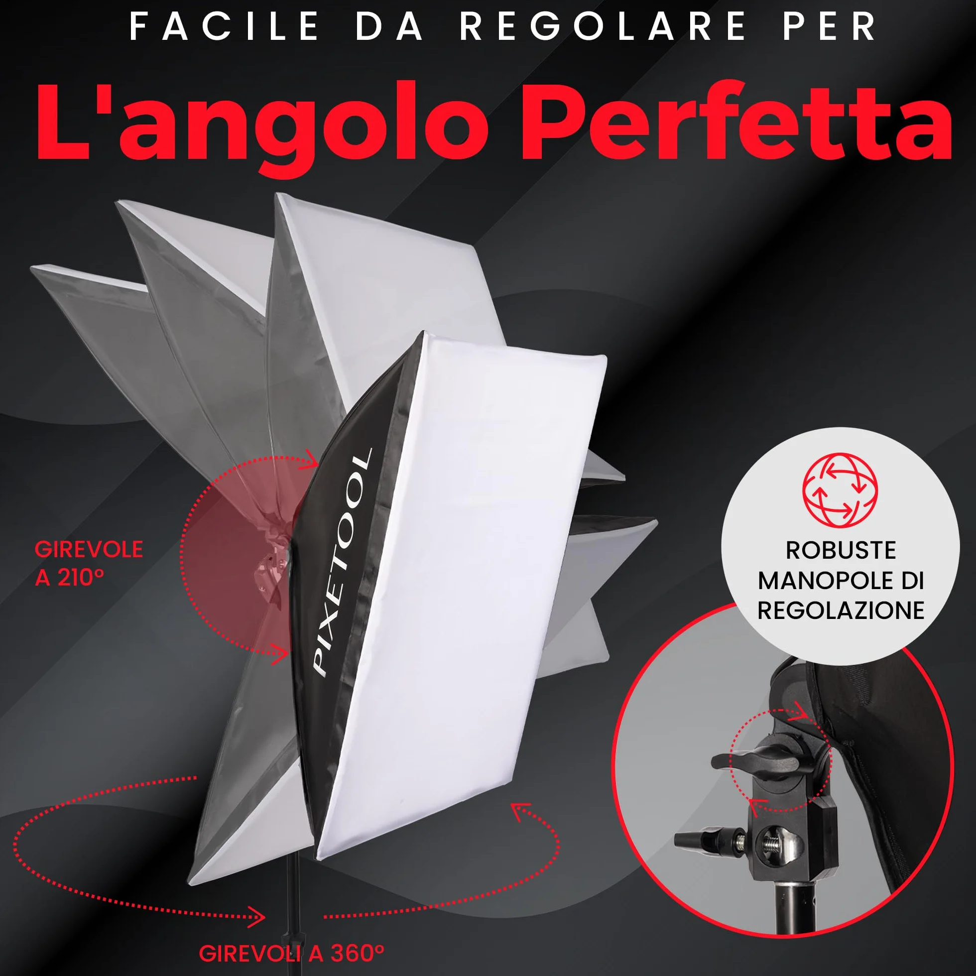Set Softbox per Studio Fotografico - 2 Softbox 70x50 cm, 2 Luci a LED 4800 Lumen 3000-6000K - Luce Fotografica - Kit di Illuminazione – Lampada Fotografica