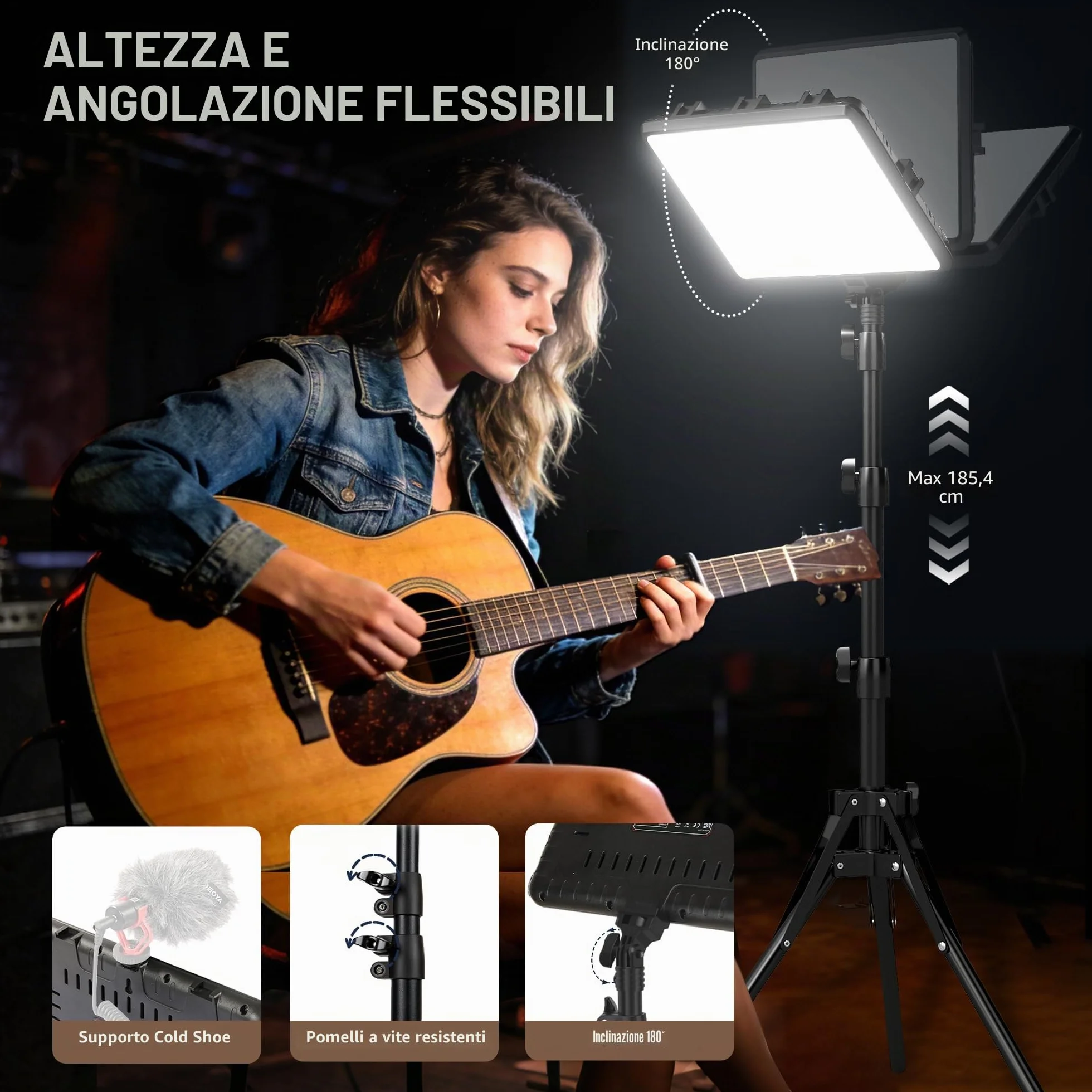 NiceVeedi Illuminazione fotografica da 25 W, 185 cm, kit di 2 pannelli video a LED, 2900-7000 K, dimmerabile, luce da studio con treppiede, luce di streaming per registrazione video YouTube (25W-1)