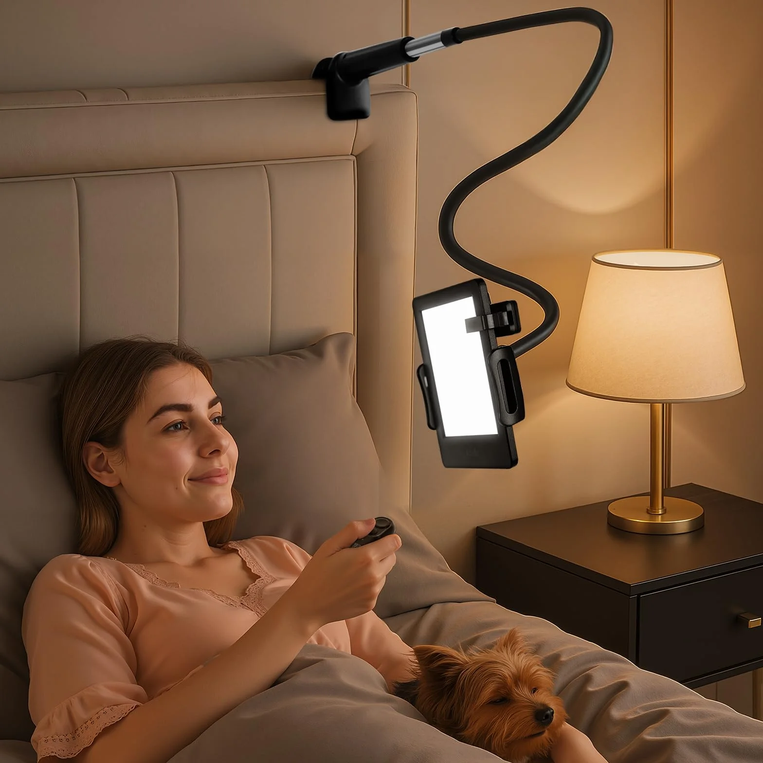 USOR Supporto per tablet a collo d'oca con telecomando per Kindle, supporto regolabile per leggere Kindle a letto, regali per gli appassionati di lettura