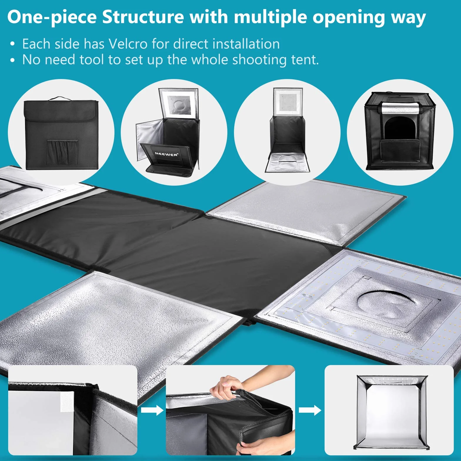 NEEWER Photo Studio Luce Scatola 40X40cm Tenda Luce di Ripresa Luminosità Regolabile Pieghevole Portatile Professionale da Tavolo Kit di Illuminazione per Fotografia 120 Luci LED 4 Colori Fondali