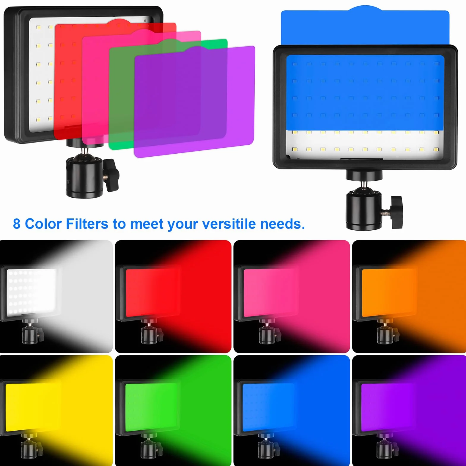 Luce Foto-video LED 2-Pack, Ci-Fotto Dimmable 5600K USB LED Luce Continua Fotografia con Treppiedi e Filtri Colore per Studi Fotografici, YouTube, TikTok, Registrazione Video, Streaming di Gioco