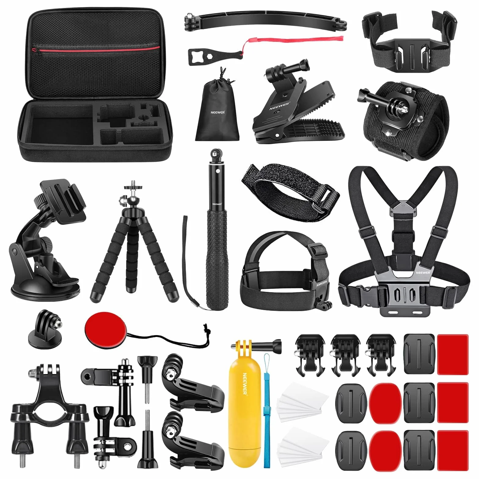 NEEWER Kit di Accessori per Action Cam 50 in 1 Compatibile con GoPro Hero 12 11 10 9 DJI OSMO 4 3 2 Insta360 X3 X2 GO 3 SJCAM DBPOWER HEAD VicTsing APEMAN WiMiUS QUMOX Lightdow Campark Sony Sports DV