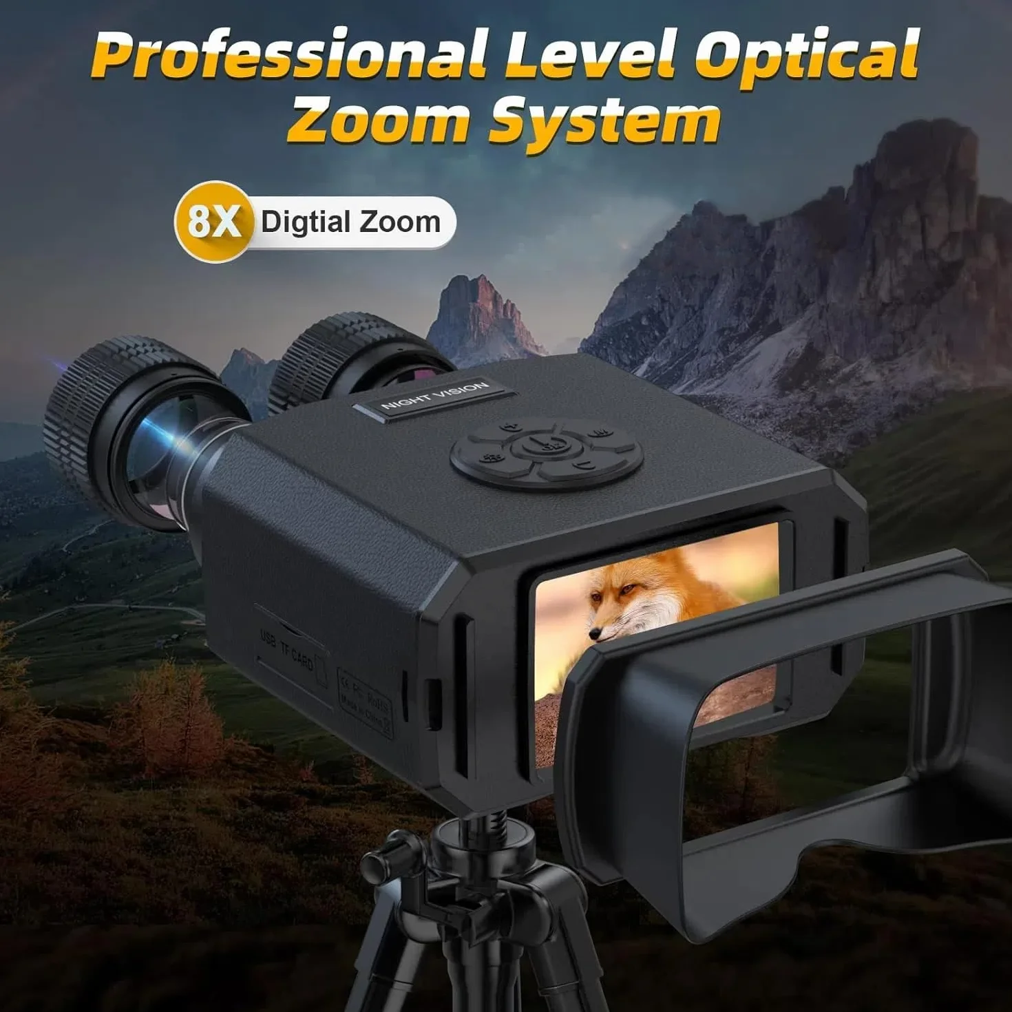 Binocolo Visione Notturna, Digitale Infrarossi 1080P FHD, Ricaricabile, Vista 500M, Zoom Digitale 8X, 9 Livelli IR, 3.5" TFT LCD Per Caccia con 32GB Scheda