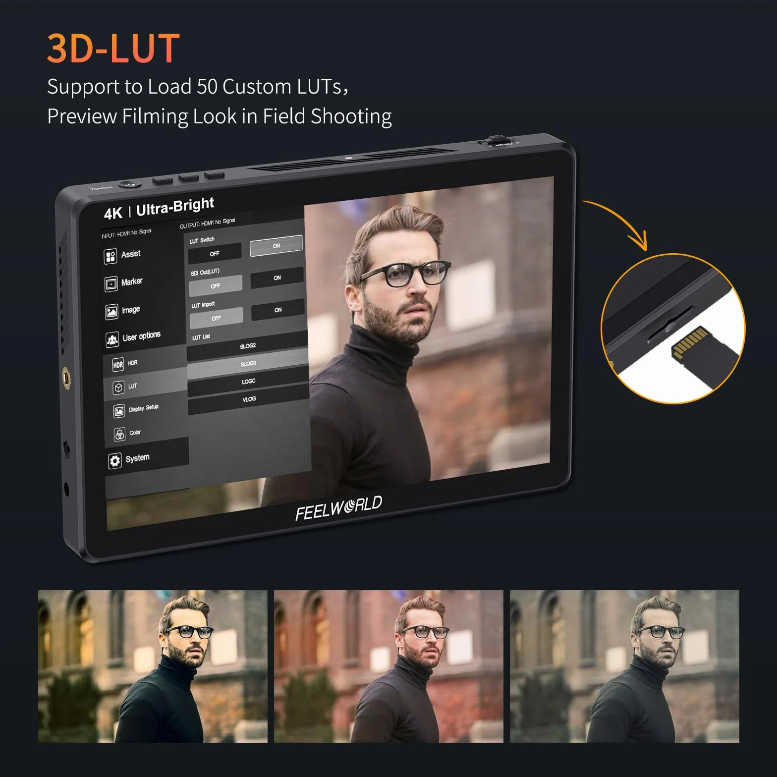 FEELWORLD LUT11H Camera Field Monitor 10,1 pollici touch 2000 nit ultra luminoso per reflex digitali con forma d'onda LUT F970 Kit di installazione e alimentazione Uscita ingresso HDMI