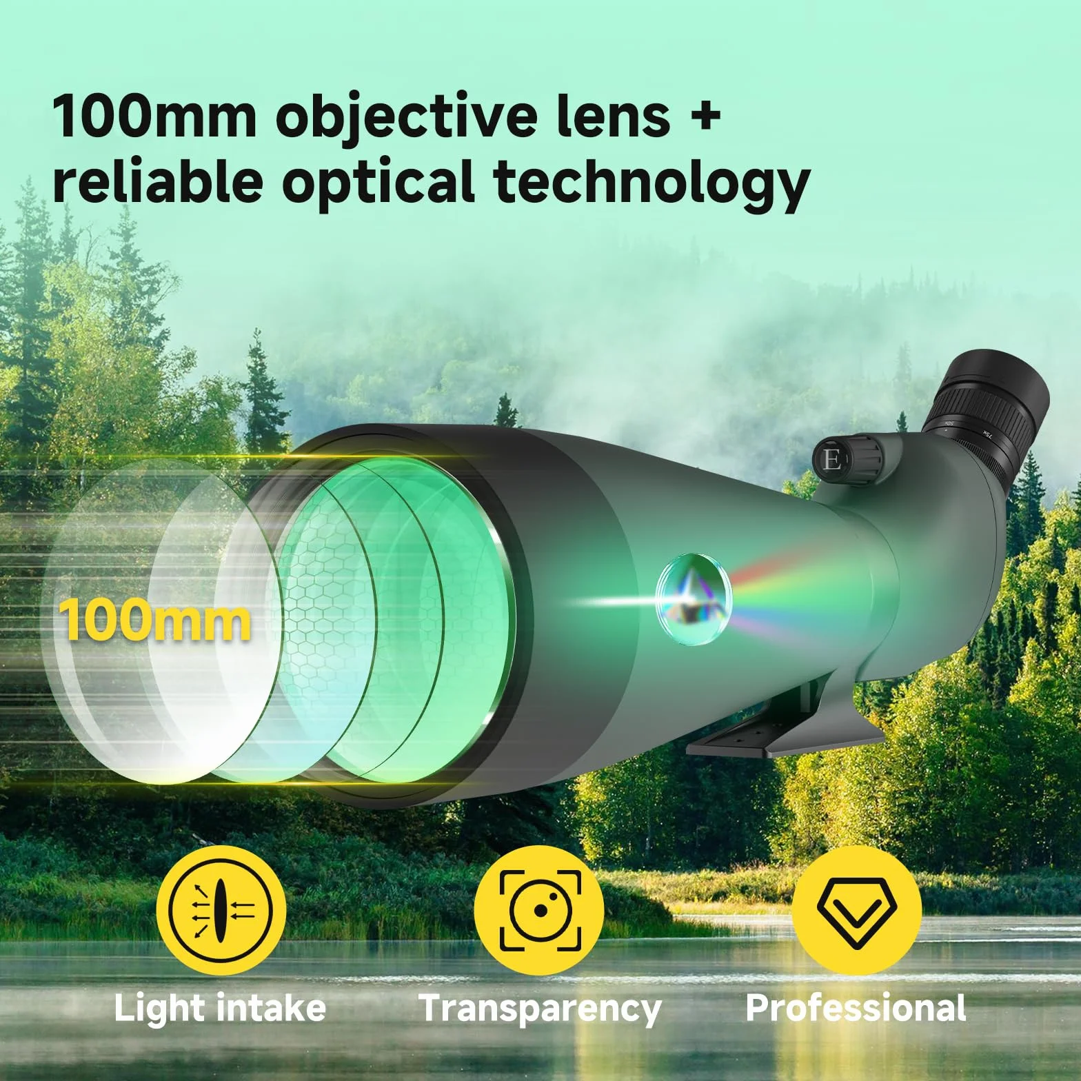 Svbony SV28 - Cannocchiale da 25-75 x 100 mm con treppiede, ampio campo visivo, immagini chiare e luminose, HD Bak4 FMC Spotter Scope con adattatore per smartphone, per tiro al bersaglio bird watching