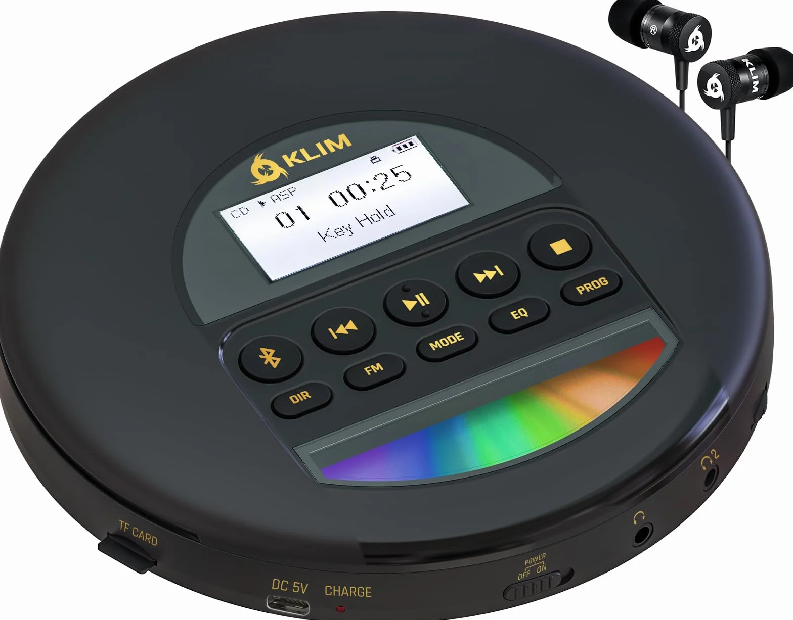 KLIM Nomad - Lettore CD Portatile - Batteria a Lunga Durata - Include Auricolari KLIM Fusion - Compatibile con CD-R CD-RW MP3 - Lettore SD, Radio FM, Bluetooth - Ideale per Auto - Hi-Fi - NUOVO - Oro