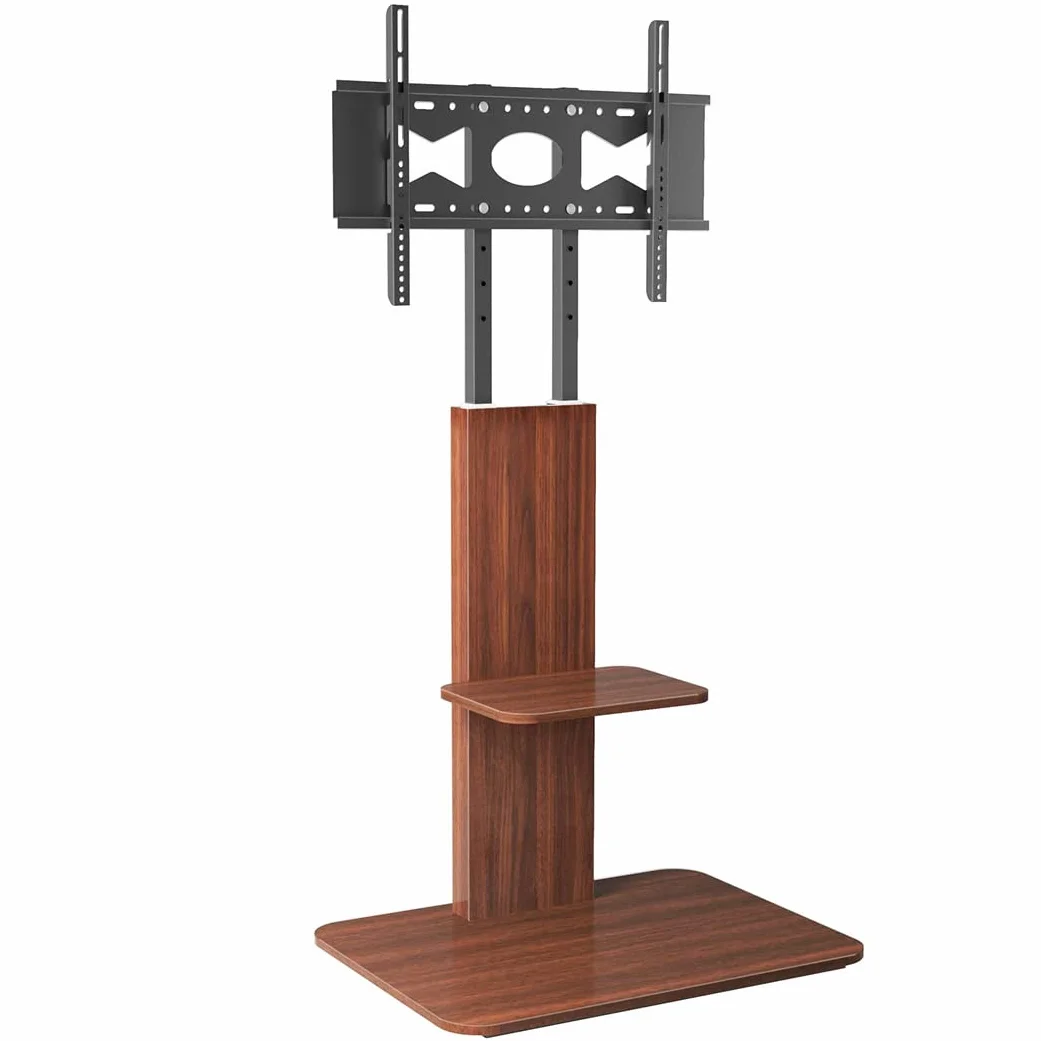 UNHO Supporto TV da Pavimento: Porta TV da Terra per Schermo 32-65 Pollici LED LCD Piedistallo TV con Staffa, 2 Ripiani in legno, Max VESA 600x400 mm, Fino a 40 kg
