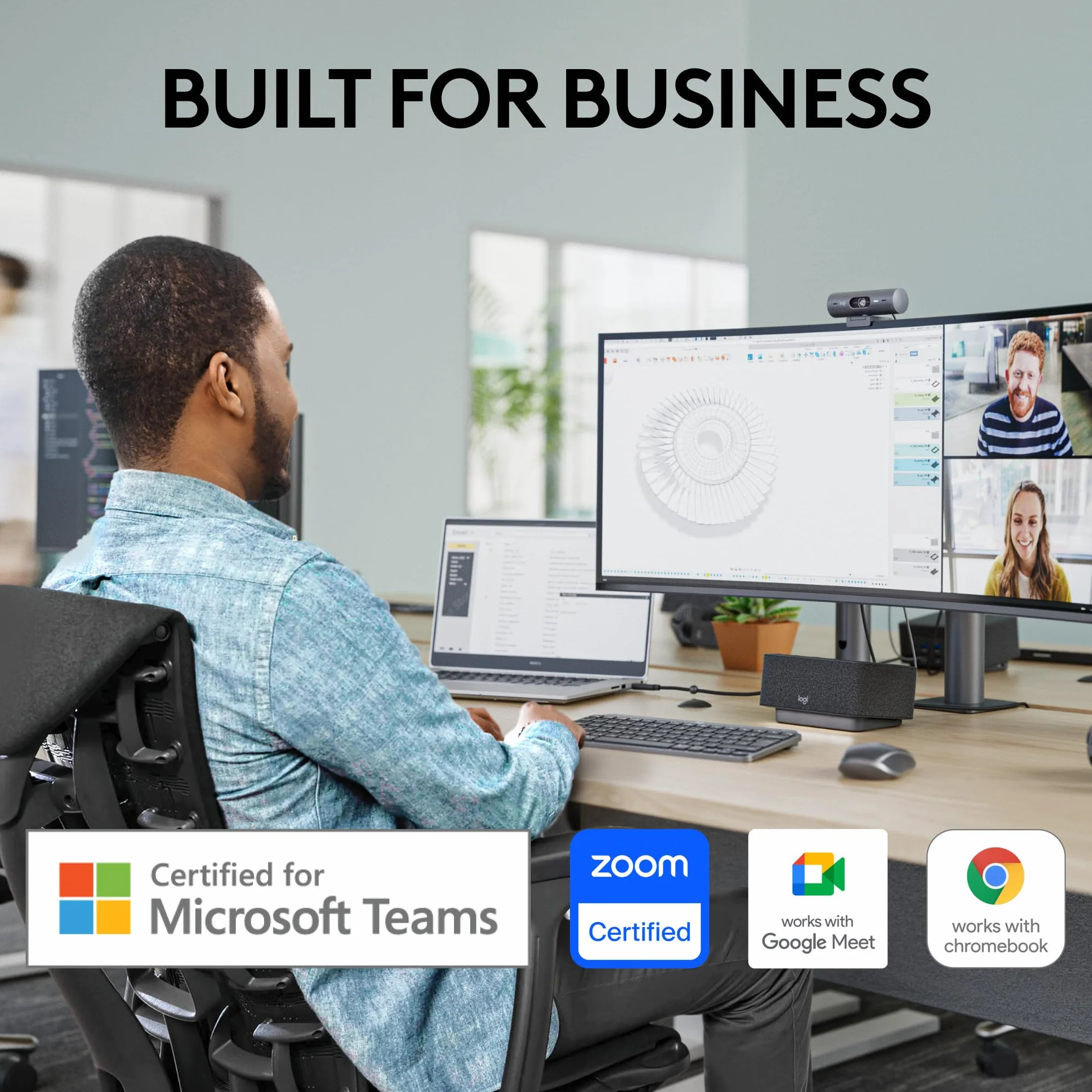 Logitech Brio 505 Webcam Full HD con correzione automatica dell’illuminazione, inquadratura, modalità Mostra, 2 microfoni con riduzione del rumore, Msft Teams, Google Meet, Zoom - Grigio