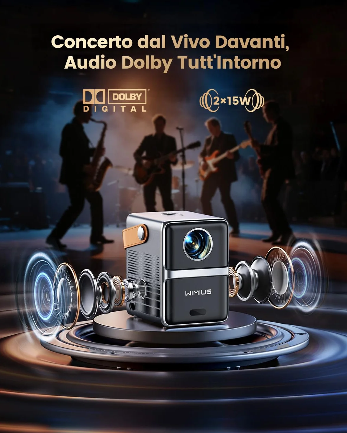 Proiettore Portatile 4K 800ANSI Smart con Netflix e Dolby, WiFi Bluetooth, 1080P Nativo Full HD, Auto Keystone, E-Focus, Zoom 100%-50%, HDMI ARC/CEC per Home Cinema