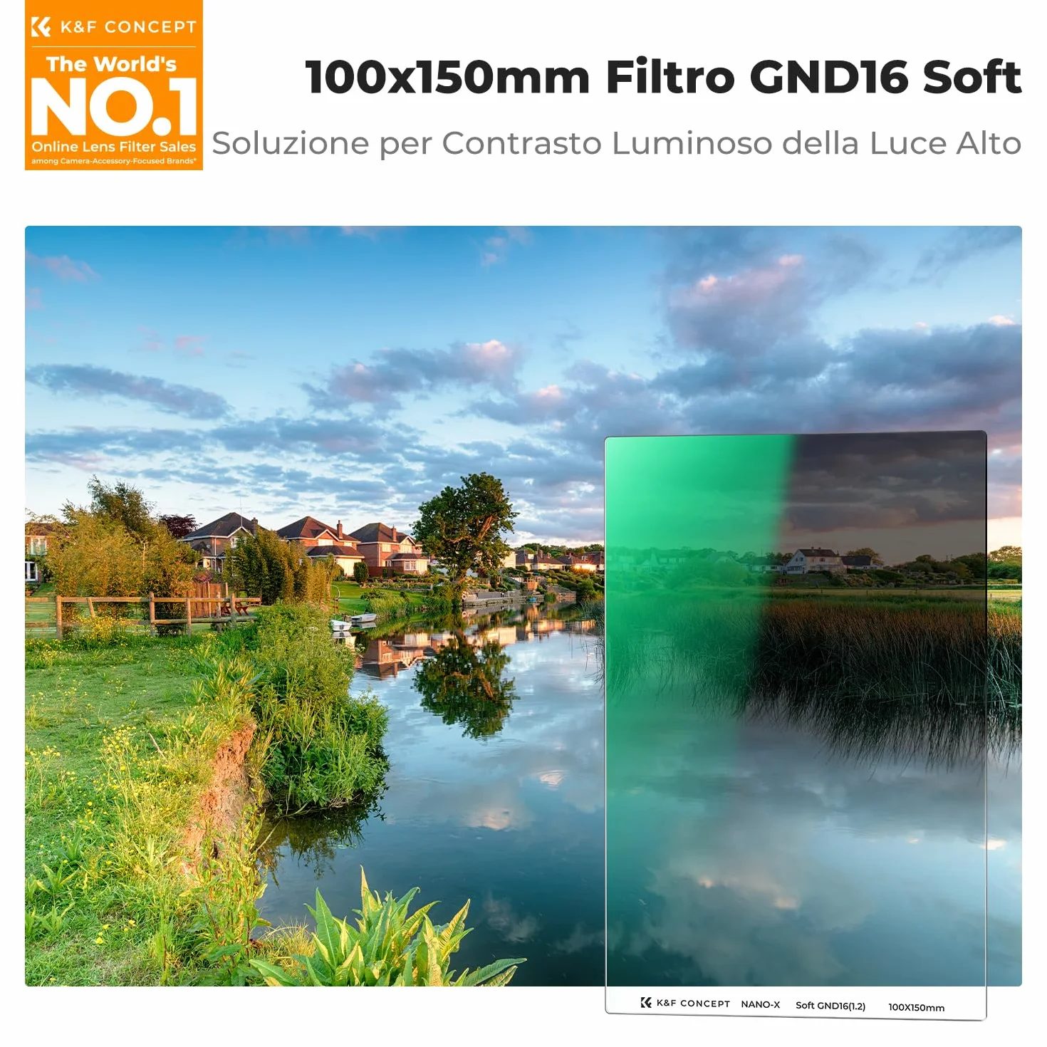 K&F CONCEPT Nano-X Filtri a Lastra Soft GND 16 (1.2) da 100x150mm in Vetro Ottico con 28 Strati Rivestimento Nano Compatibile Nano-X Porta Filtri per Lente