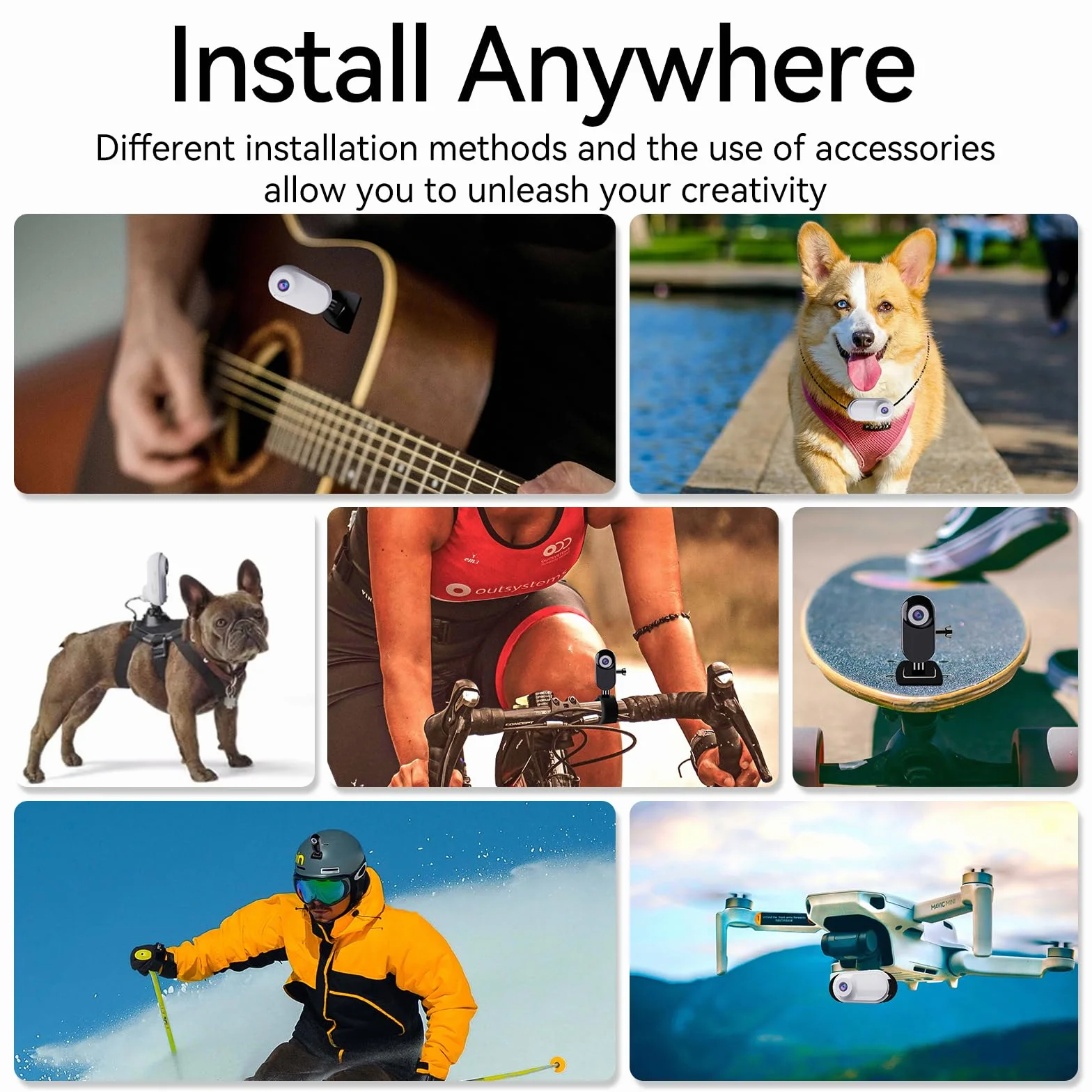 Xilecam Mini Action Cam 1080p Telecamera Animali Telecamere Nascoste da Esterno Body Cam e Accessori（Bianco）