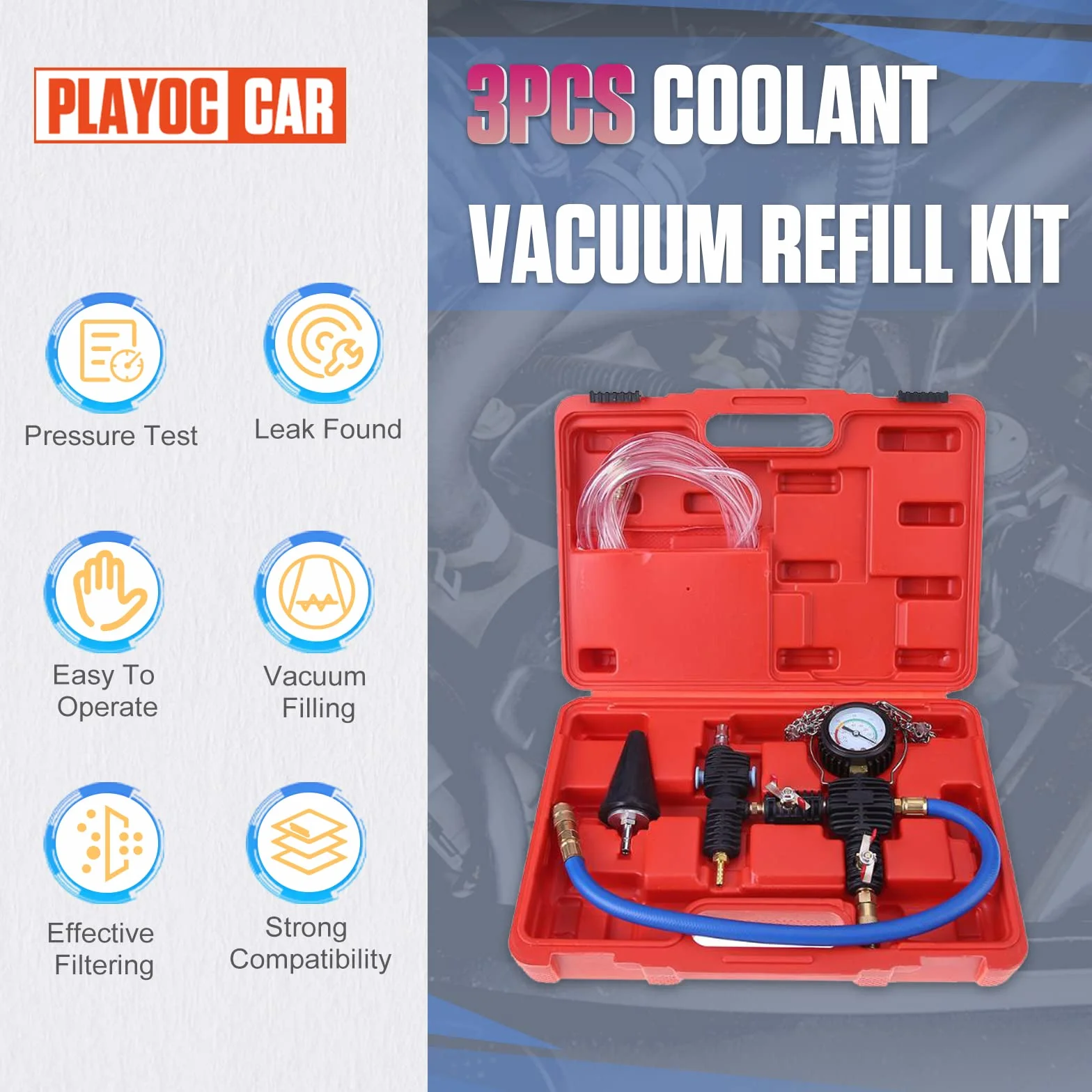 PLAYOCCAR Kit Ricarica Vuoto Sistema Raffreddamento, Set Riempimento Refrigerante Radiatore Auto