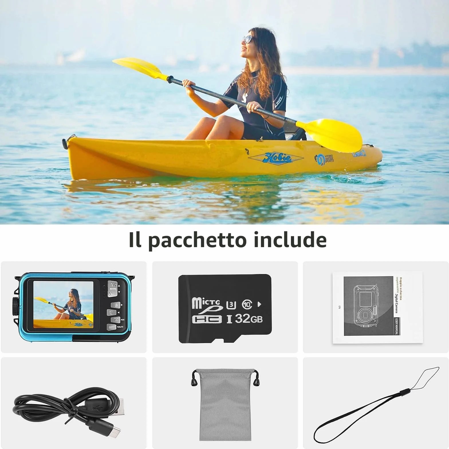 Macchina Fotografica Subcquea, Comius Sharp Fotocamera Subacquea Digitale 10FT 30MP Photo FHD Video 16X Digital Zoom con Scheda di Memoria da 32G per Selfie Subacquei, Nuoto, Immersione
