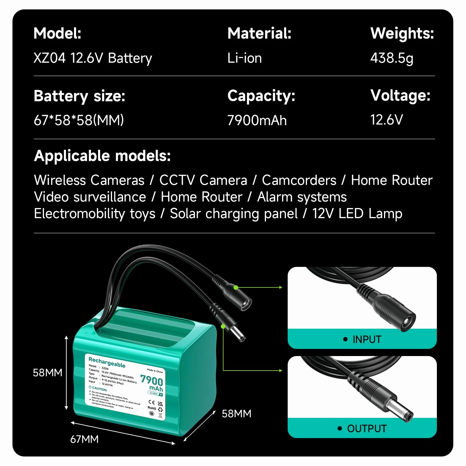 Batteria 12V 7900mAh 12,6V Litio per Soundboks, Fari Posteriori, Illuminazione Bici, Stagepiano, Sonar