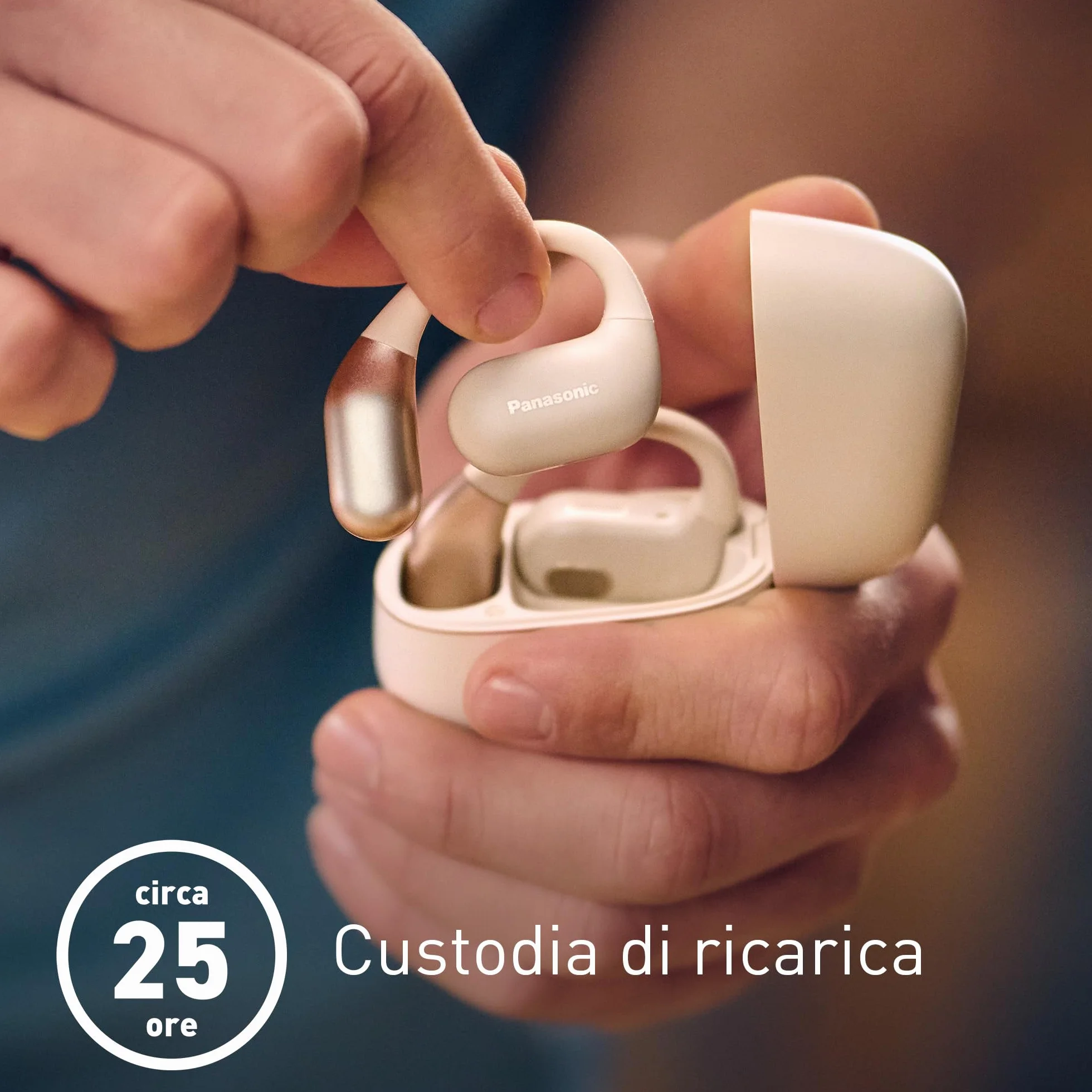 Panasonic RB-F10DE-C Cuffie Wireless Open-Ear, Auricolari wireless Sport Bluetooth con Microfono ENC, 25H di Autonomia, Bluetooth 5.4, IPX4, Controlli Touch, Beige