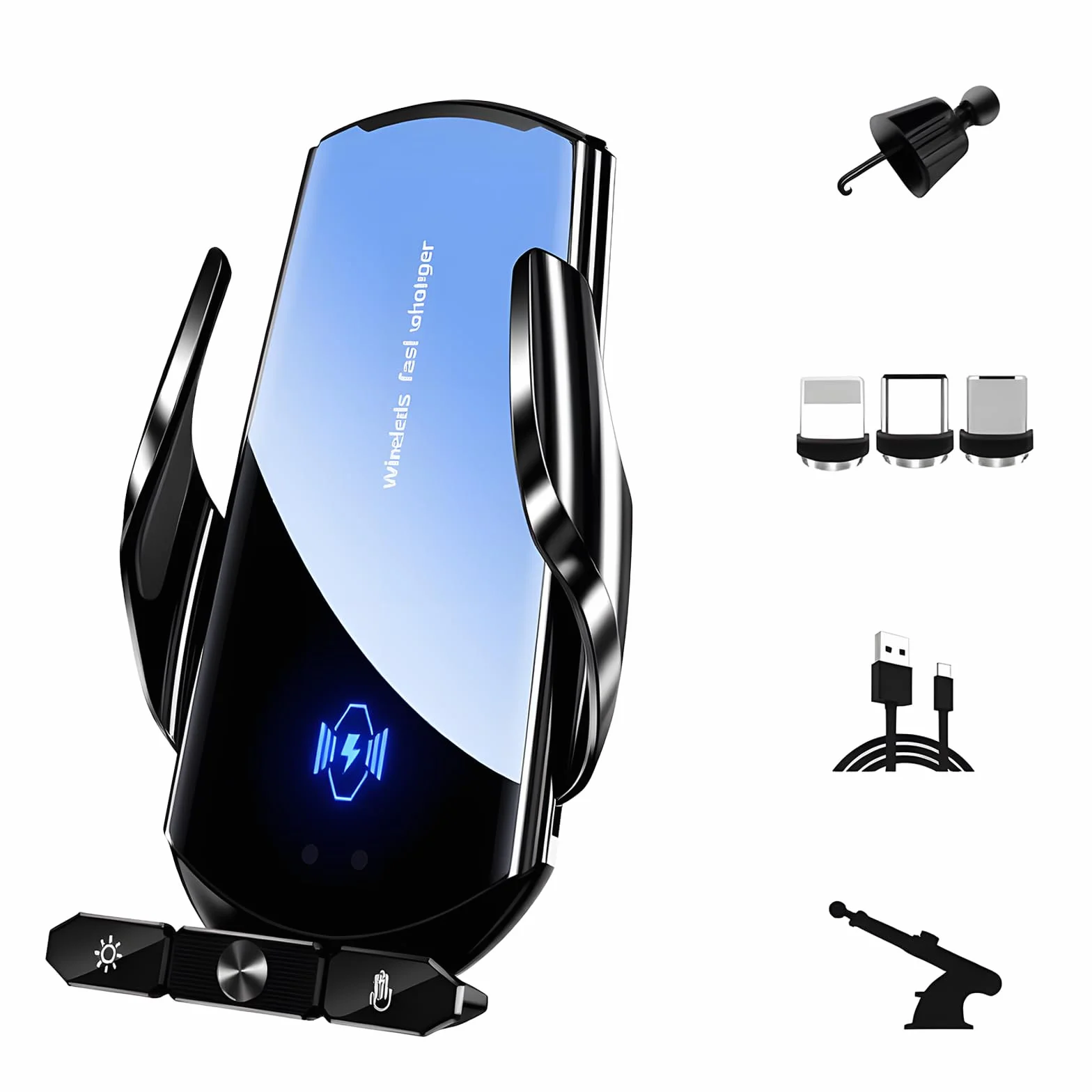 Supporto per telefono da auto con caricatore wireless, caricatore wireless da auto 15W a ricarica rapida, supporto con aggancio automatico a ventosa per auto/cruscotto/bocchetta dell'aria/parabrezza