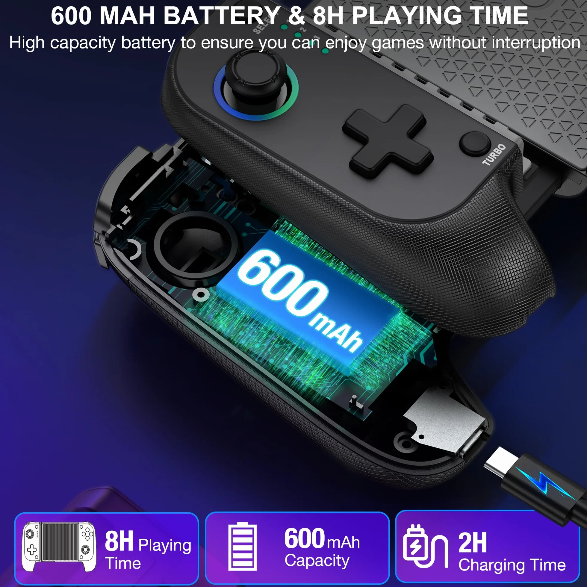 ALEEMTRY Controller di gioco mobile Bluetooth per iPhone/Android/Tables, gamepad wireless per Xbox/Steam/GeForce Now/MFi Apple Arcade/Roblox, controller del telefono con effetto Hall/Joystick/RGB