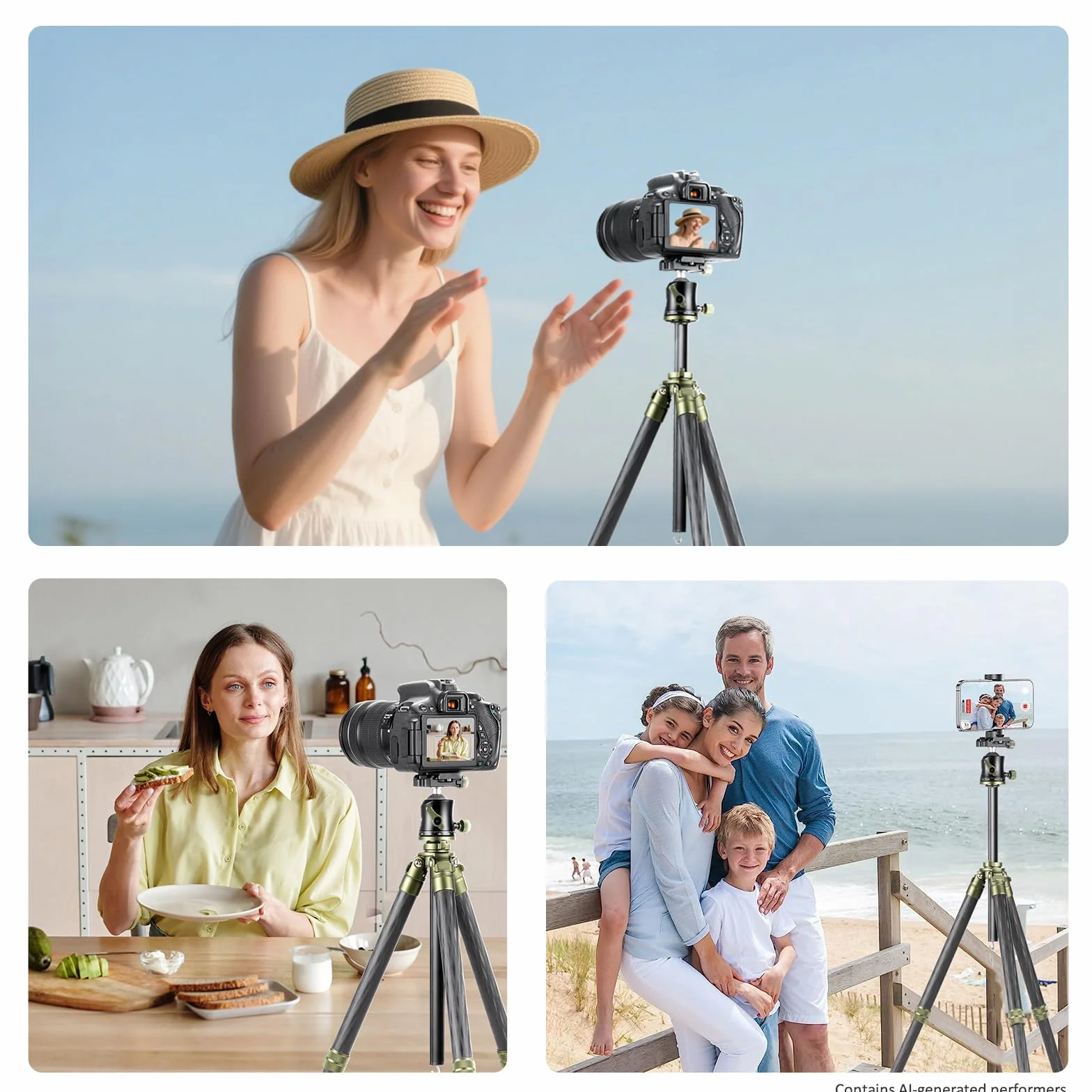Cayer CH35 Treppiede da Viaggio con Testa Sferica, Treppiede Compatto in Fibra di Carbonio, Altezza 136 cm, Carico Max 8 kg (17.6 lbs) per Fotocamere Mirrorless, Videocamere, Smartphone e Webcam