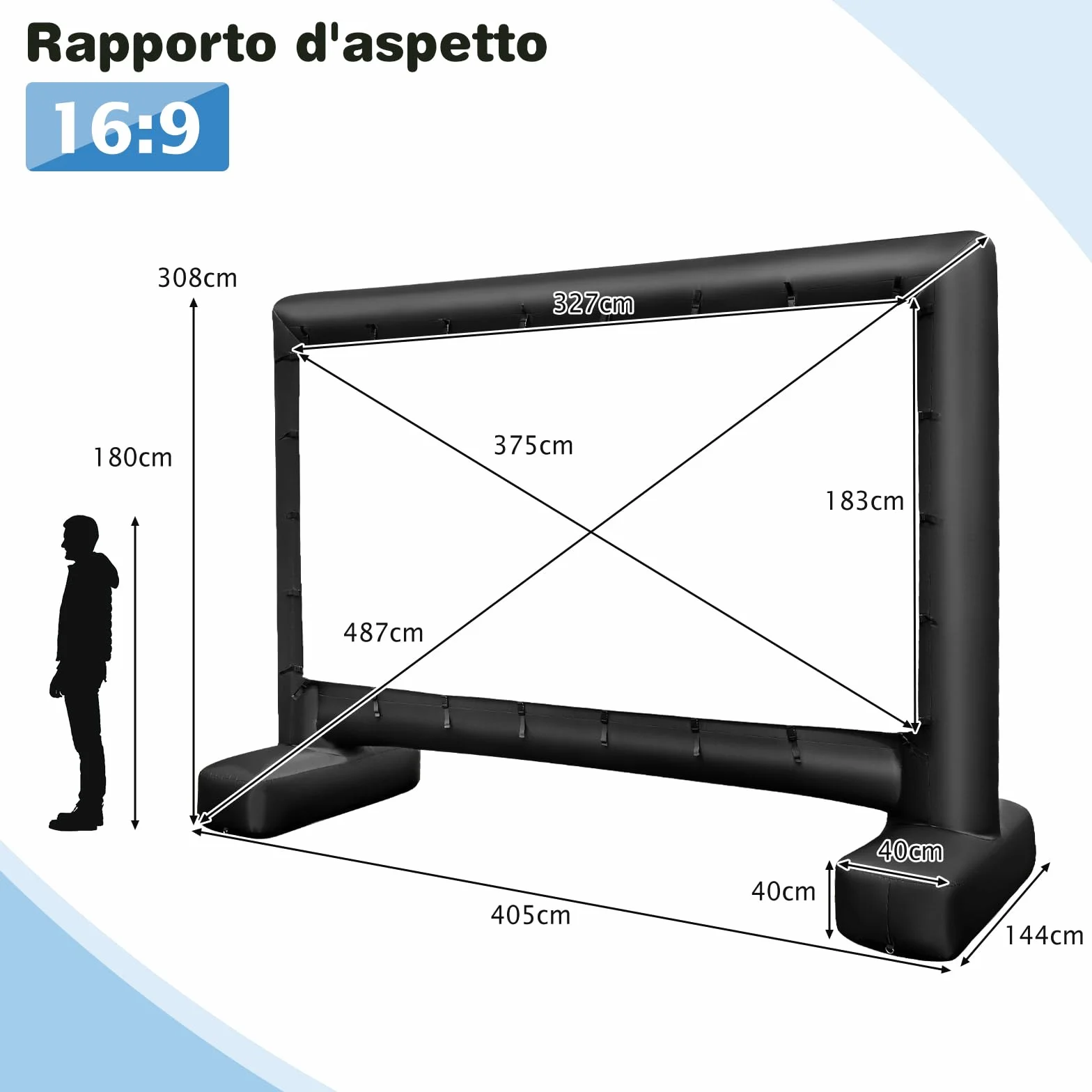 GYMAX 5 M Schermo Proiettore Gonfiabile, Telo Proiettore per Film con Soffiatore d'Aria, Borsa, Picchetti, per Giardino, Terrazzo, Esterno