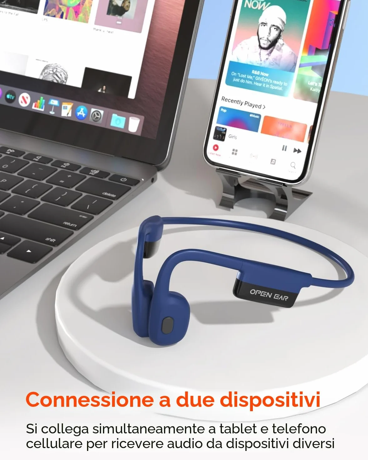 SANOTO Cuffie Conduzione Ossea Bluetooth 5.3, Cuffie a Conduzione Osseas Aperto Con 8 H Di Autonomia, Auricolari Conduzion Ossea Con Doppio Mic, Cuffia Osseas Conduzione Impermeabili IPX6, Per Jogging