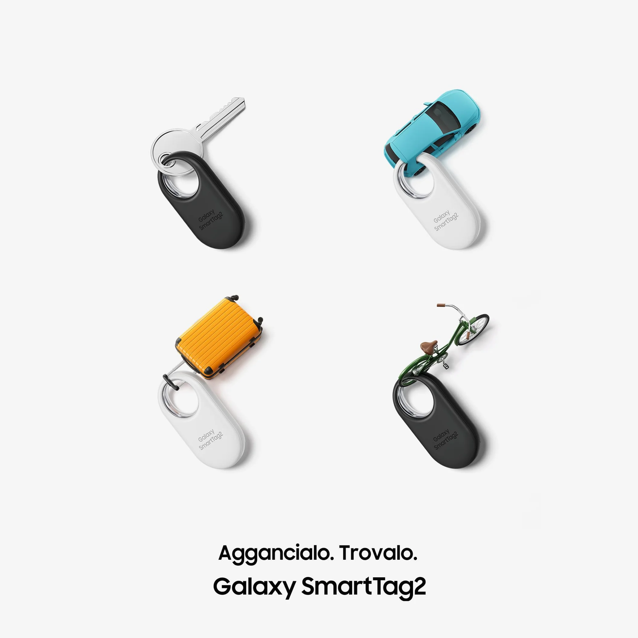Samsung Galaxy SmartTag2 (4 Pezzi) Localizzatore Bluetooth con Modalità Smarrito, Design compatto, Batteria a lunga durata, Resistenza IP67, Black e White 2023