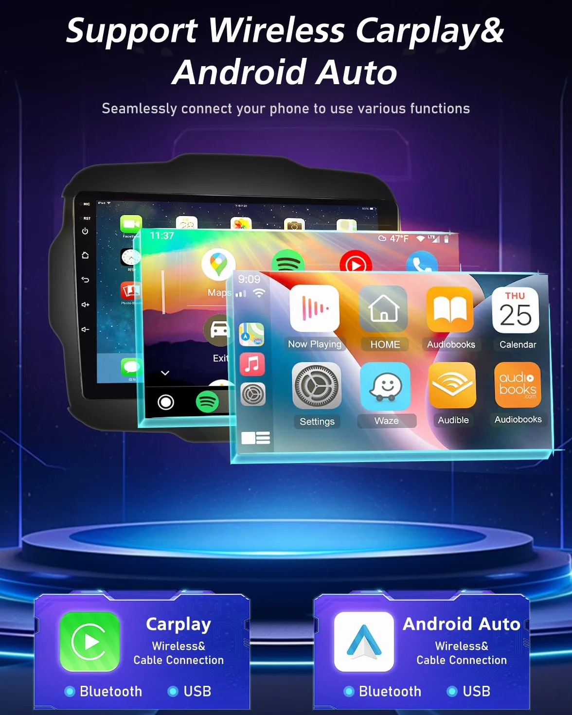 NHOPEEW Qualcomm 8 core 4+64G DAB/DAB+ Autoradio per Jeep Renegade 2016-2020 – Radio da 9 pollici con supporto Carplay e Android Auto, WLAN e GPS, ventola DSP + telecamera posteriore
