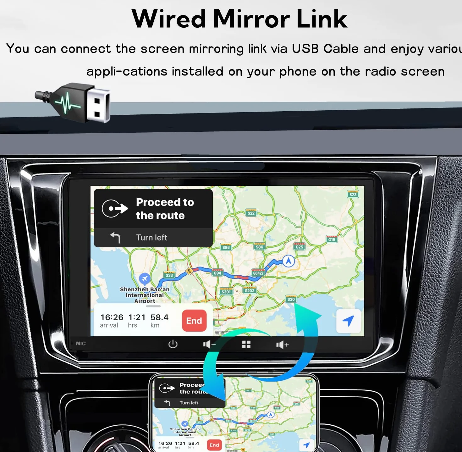 Autoradio 1 DIN 7 Pollici Touchscreen Stereo Bluetooth Wireless Carplay Android Auto Mirror Link USB FM Supporta Telecamera Posteriore