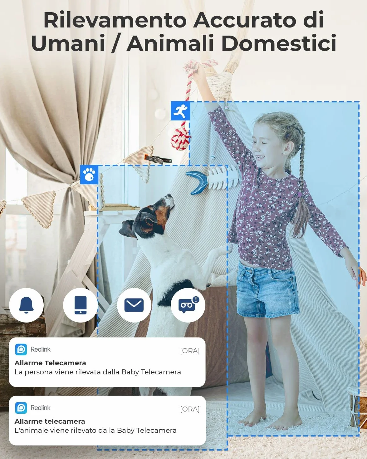 Reolink Telecamera WiFi Interno 3MP Pan/Tilt E1 Ricondizionato, Sorveglianza 2.4GHz Audio 2 Vie Visione Notturna Rilevazione Movimento