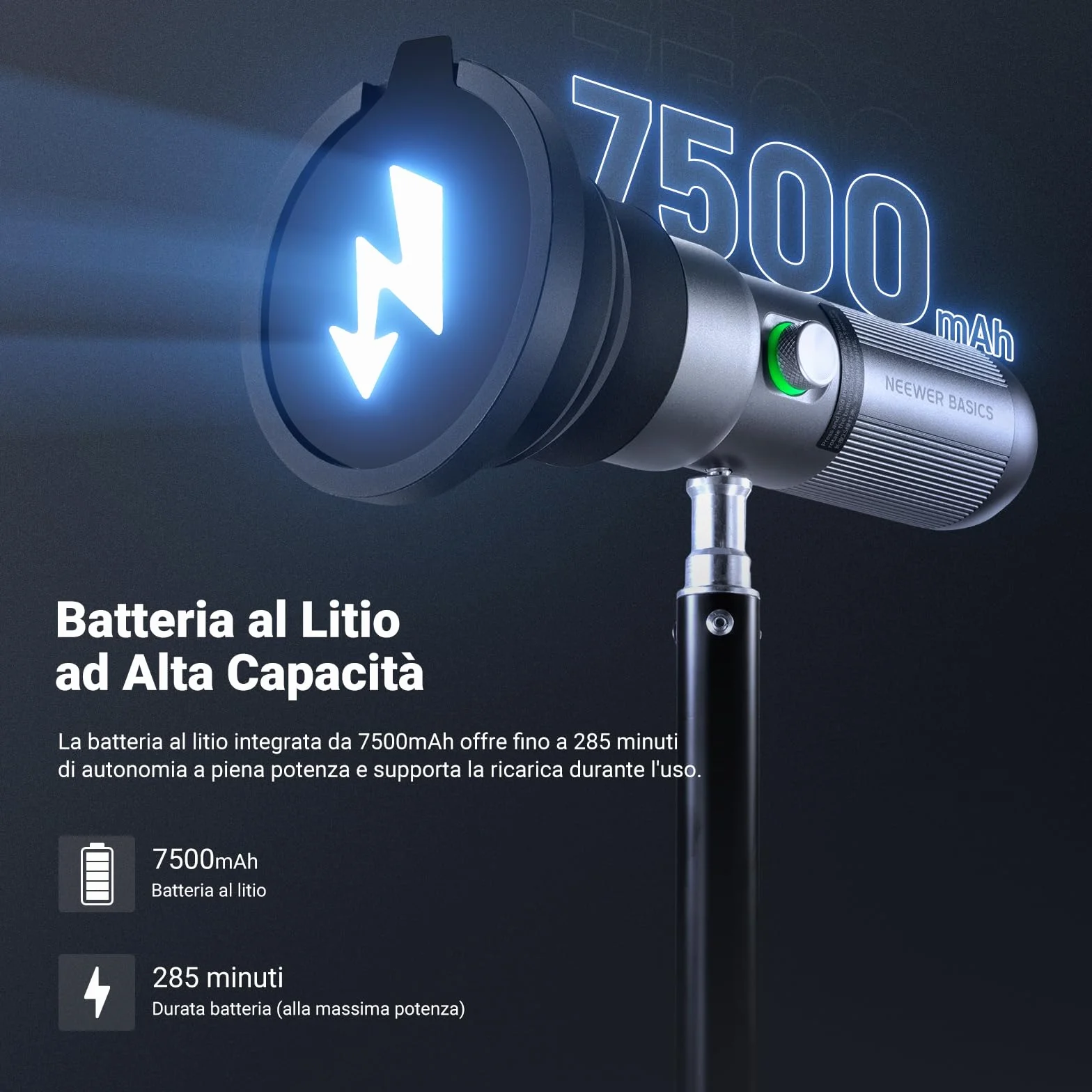 NEEWER BASICS Torcia Fotografica RGB con 4 Colori/20 Filtri Gobo/7500mAh, 10W Faretto Video LED Portatile, Luce Ambientale al Tramonto in Lega Alluminio per l'Illuminazione Studio Riprese Video, FL10