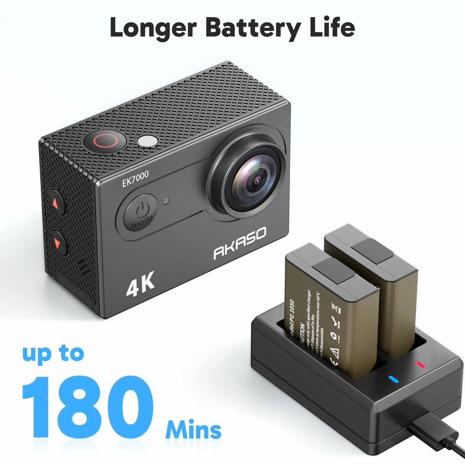 AKASO EK7000 Action Cam 4K, Fotocamera Subacquea WiFi 20MP, Impermeabile 30M, Microfono Esterno Compatibile, Telecomando, 2 Batterie 1050 mAh, Accesorios Multiples per Bicicletta Casco Sci Surf