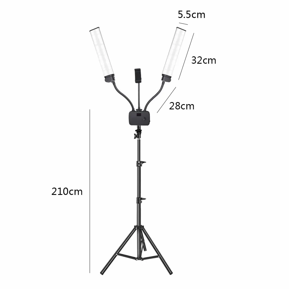 Lampada Ciglia A Doppio Braccio, Lampada Di Bellezza 45W Con Treppiede Regolabile, Lampada Led 3000K-5600K Con 2 Supporti Telefono, Per Trucco, Manicure, Tatuaggio, Fotografia, Live Streaming