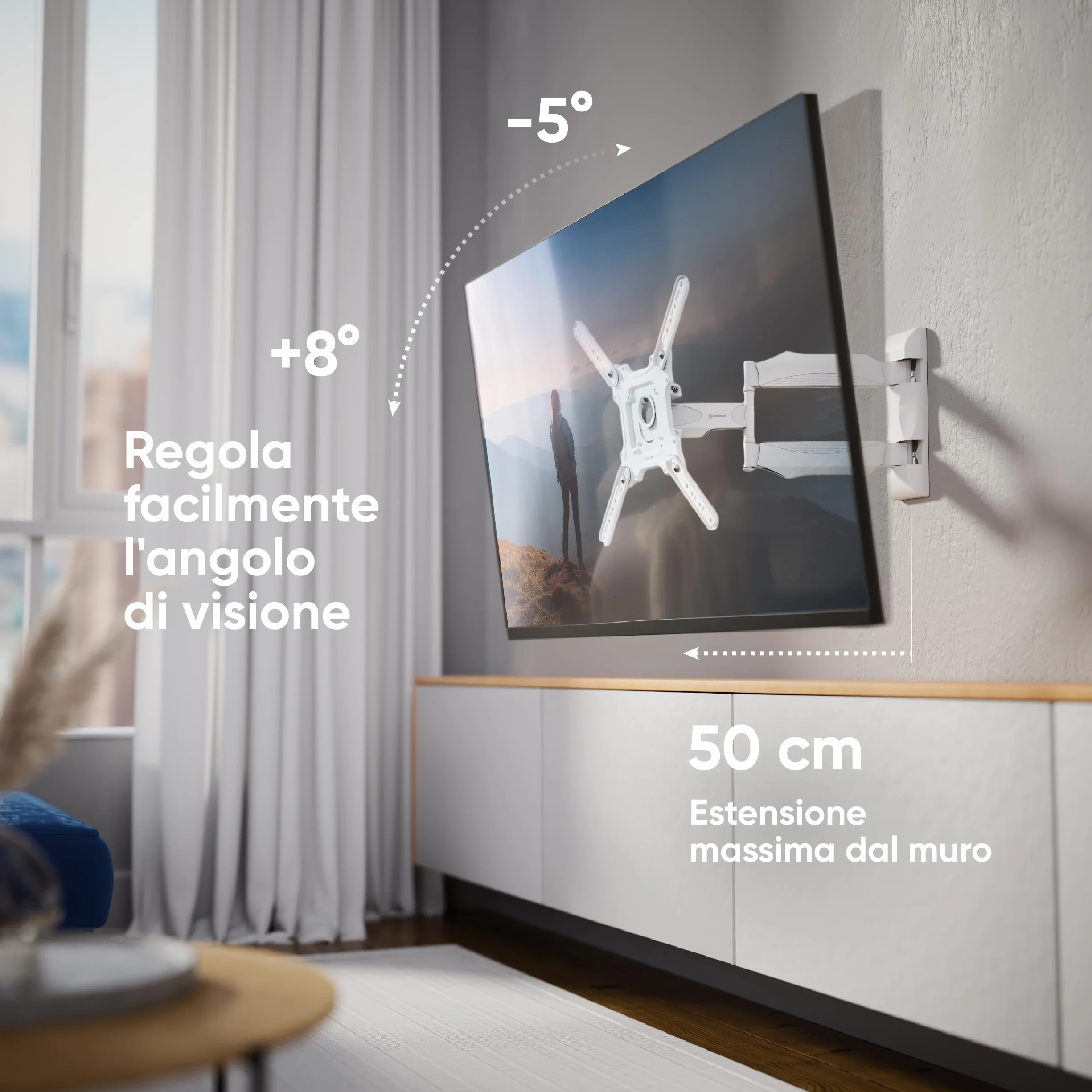 ONKRON Supporto TV Parete 32-65 pollici, Staffa TV fino a 35 kg, VESA 100x100-400x400 mm, Porta Televisore a Muro Inclinabile e Girevole, Braccio Televisore Regolabile, Snodabile, Bianco M4-W