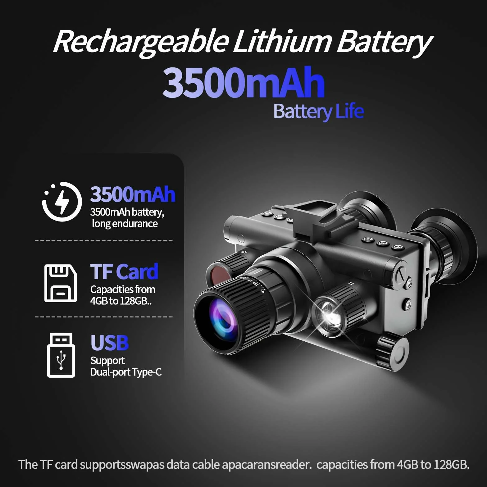 4K Digital Infrared Head Mounted Night Vision Goggles per adulti, occhiali termici tattici militari binocoli per visione notturna con scheda di memoria 32G