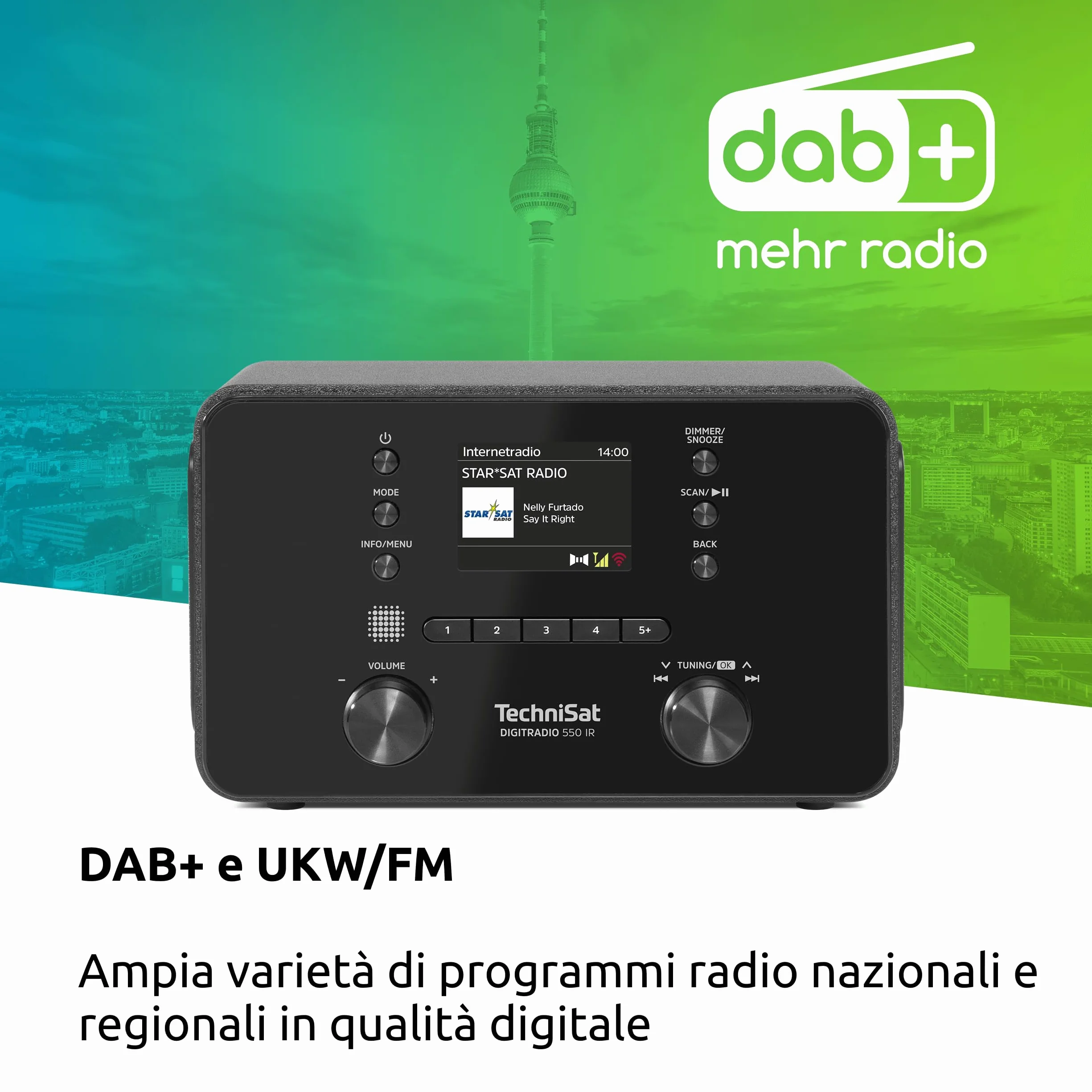 TechniSat DIGITRADIO 550 IR Radio internet stereo DAB+ FM WLAN Bluetooth controllo app sveglia nero