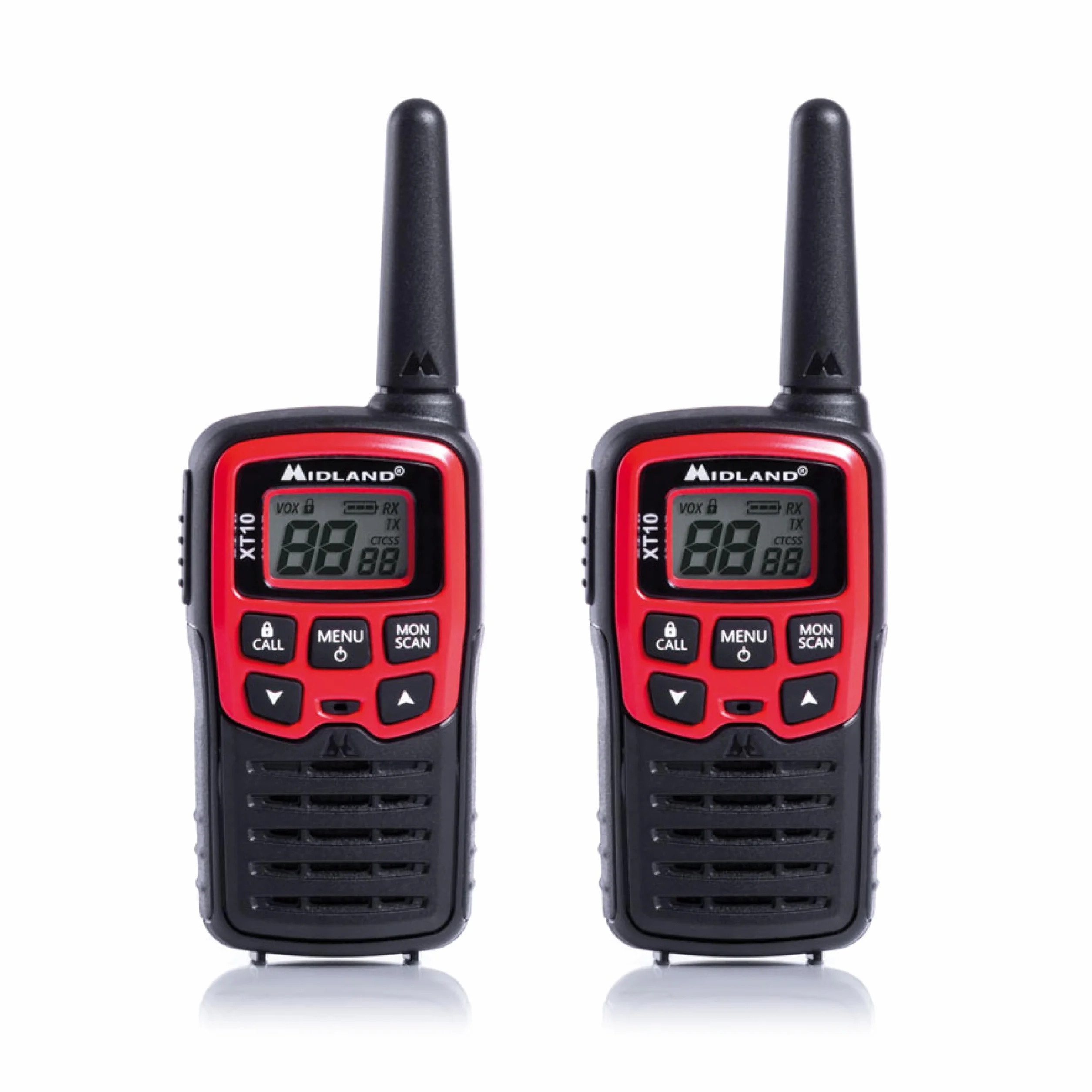 Midland - Walkie Talkie per Famiglie XT10, 2 Radio Ricetrasmittenti per Esterno e Famiglia - 16 Canali PMR446 Senza Licenza, Raggio 4Km, 38 Toni CTCSS, VOX, SCAN, 2 Clip Cintura Inclusi